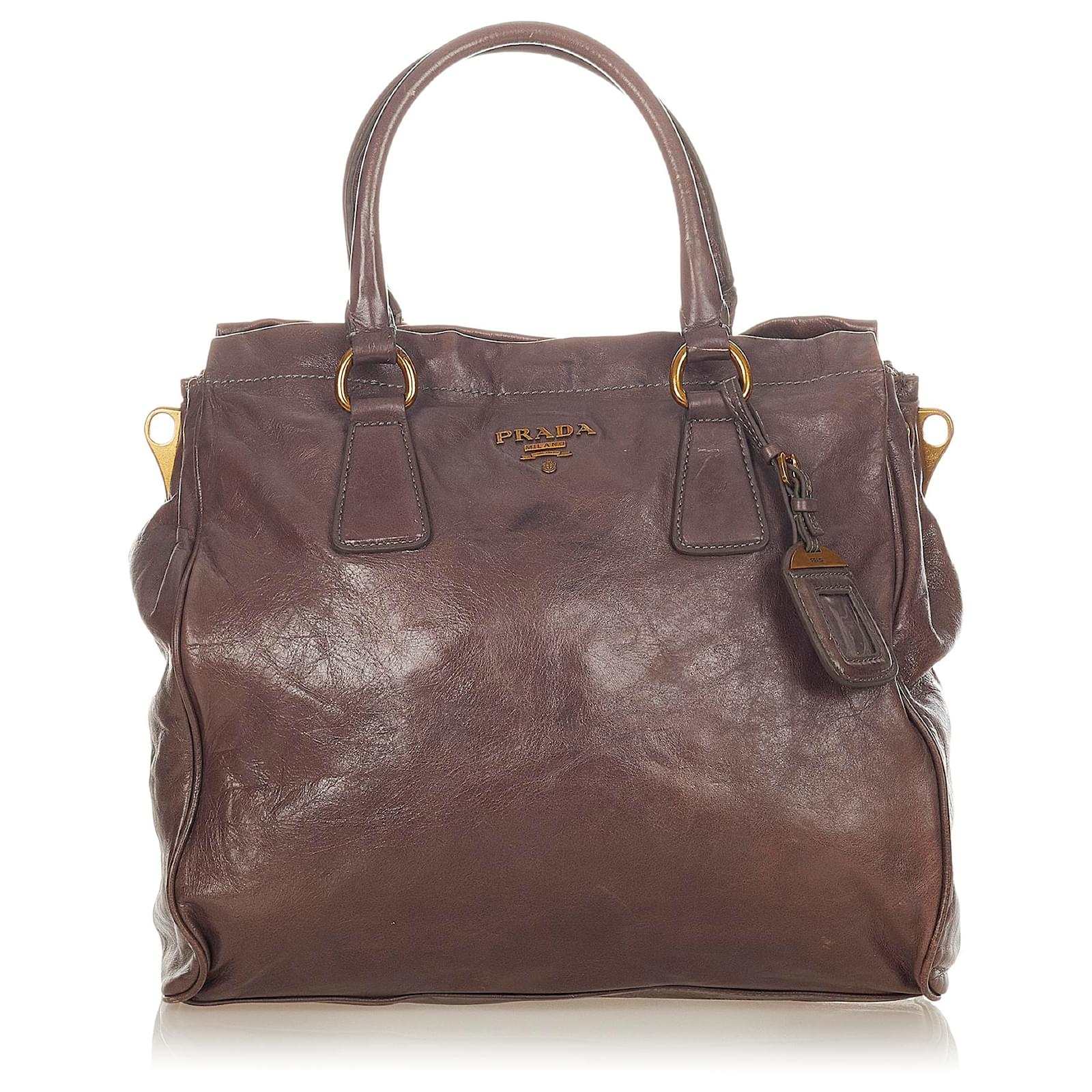 Prada Brown Vitello Shine Satchel Leather Pony-style calfskin ref.895445 -  Joli Closet