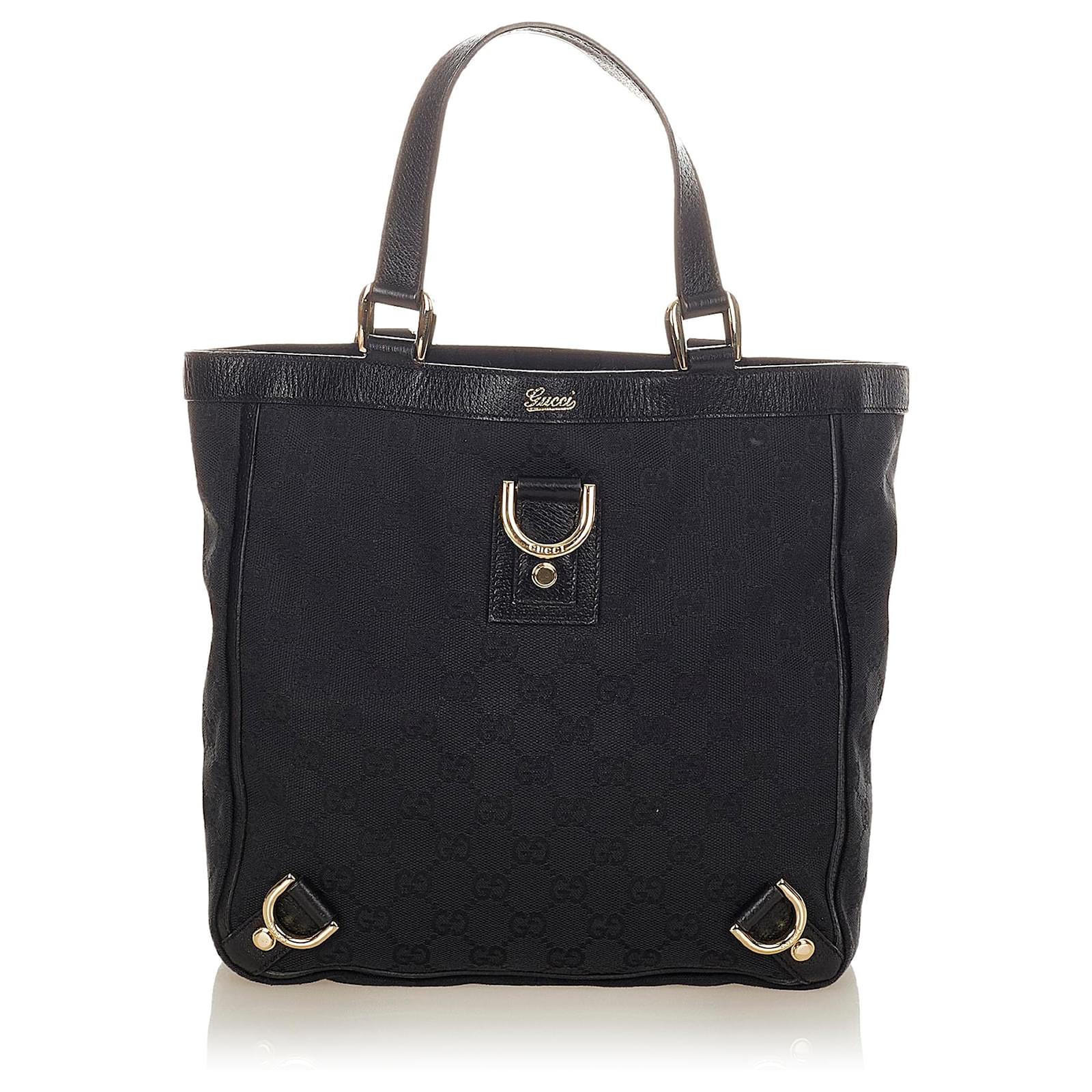 Gucci Black GG Canvas Abbey D-Ring Tote Bag Leather Cloth Pony-style ...