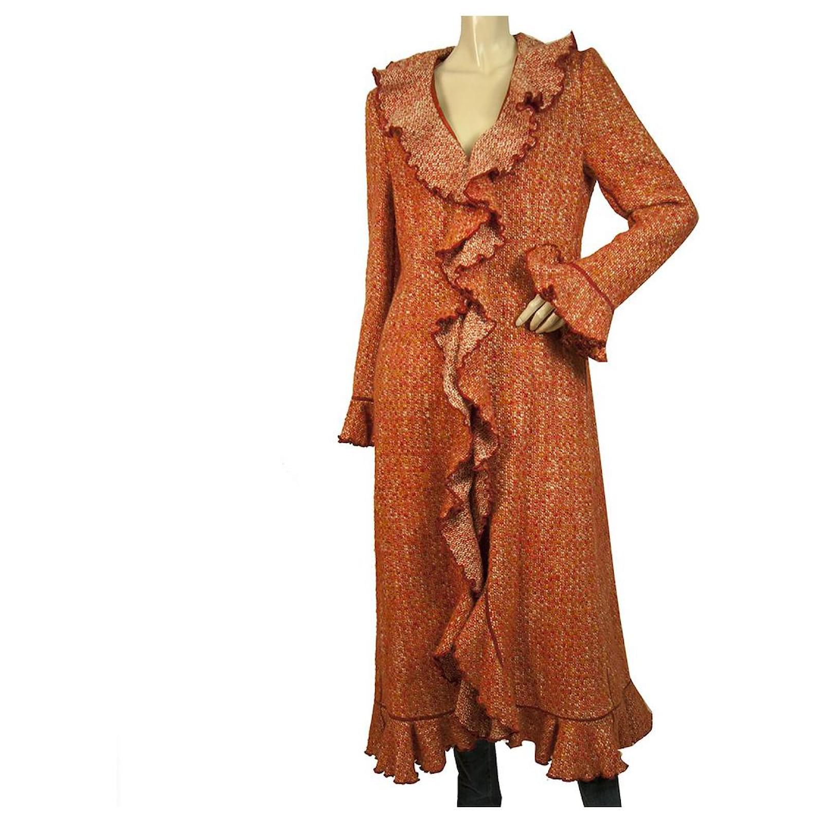 MOSCHINO Cheap and Chic Flare Long Retro Style Red Orange Tweed