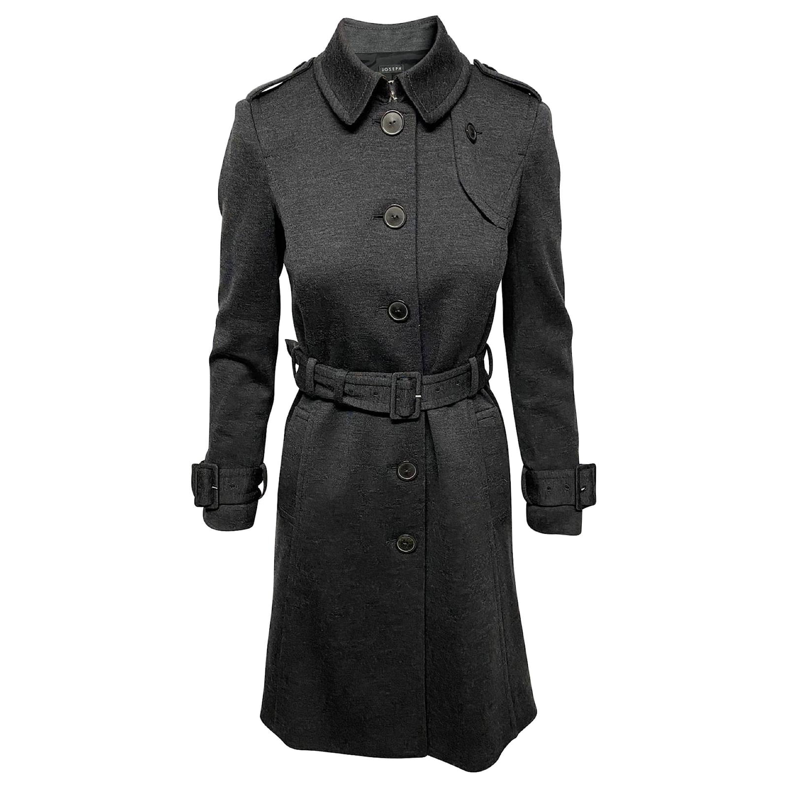 Joseph lined Breasted Belted Trench Coat in Grey Virgin Wool Black