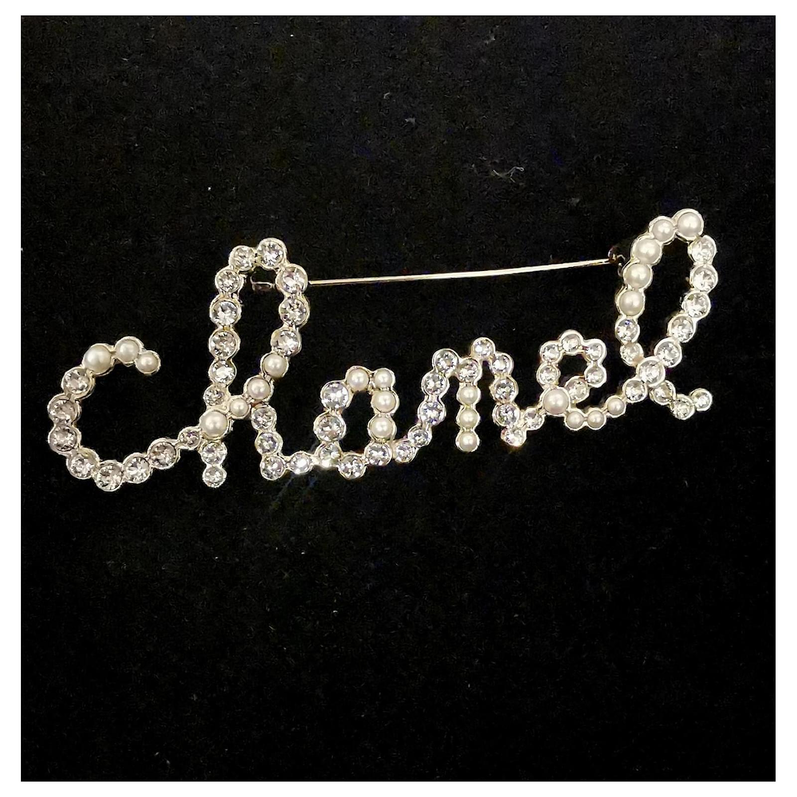 Only 438.00 usd for Scripted Chanel Crystal Pearl Brooch Pin Online at  the Shop