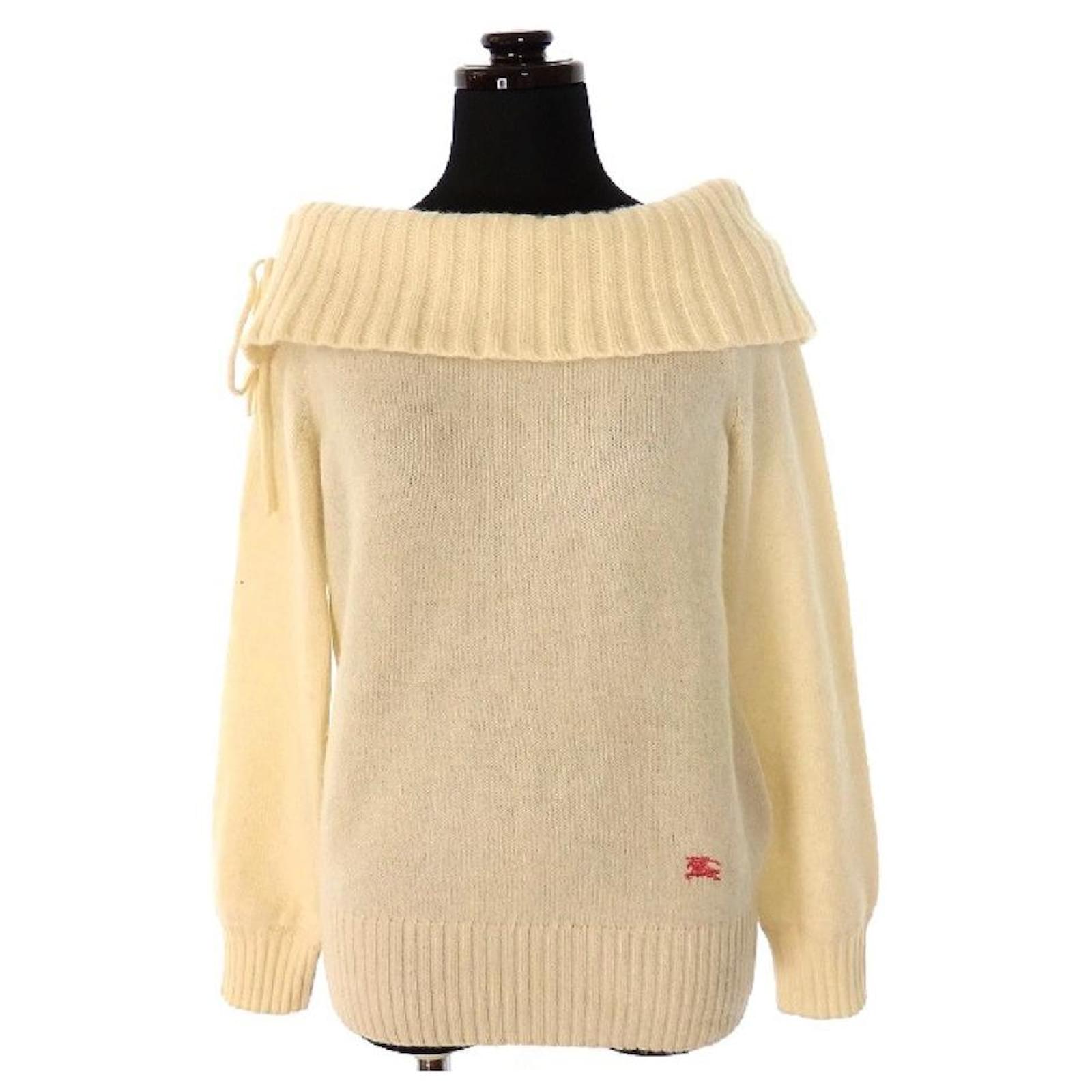 Used] BURBERRY BLUE LABEL Wool Cashmere Off-shoulder Knit Sweater Long  Sleeve 38 Off-White Beige  - Joli Closet