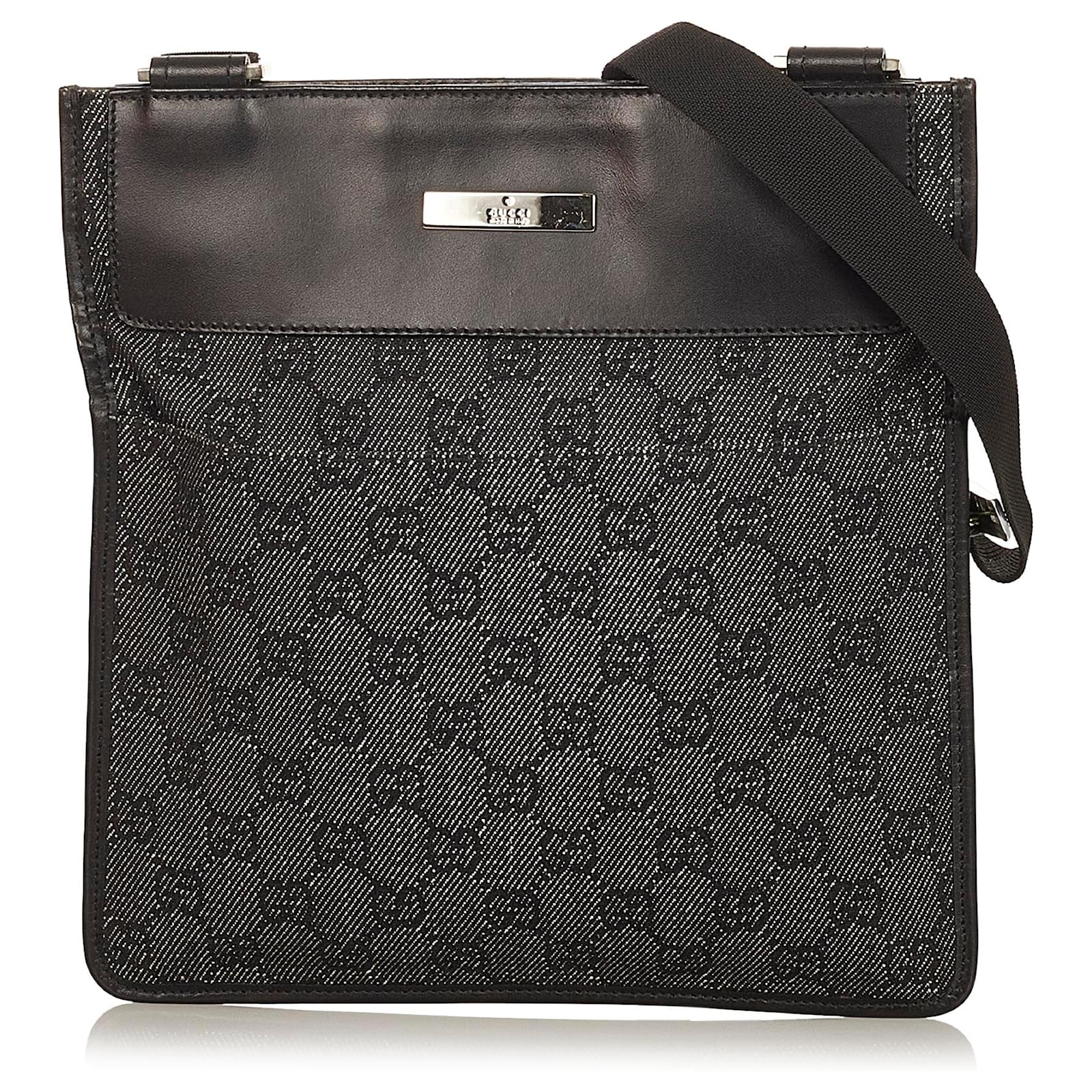 Gucci Black GG Canvas Crossbody Bag Leather Cloth Ponystyle calfskin