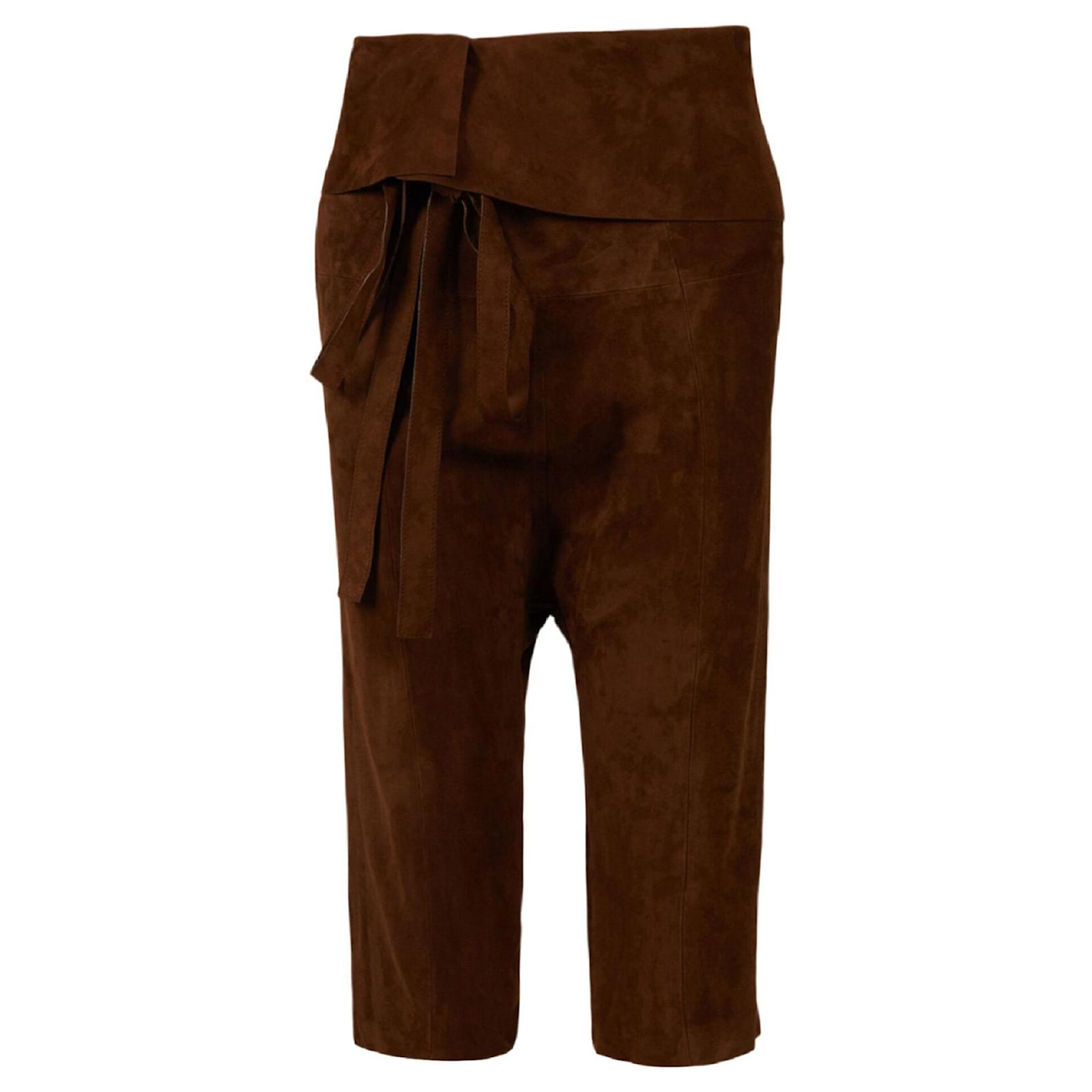 Saint Laurent Cropped Suede Droped Shorts Brown Leather ref.414313