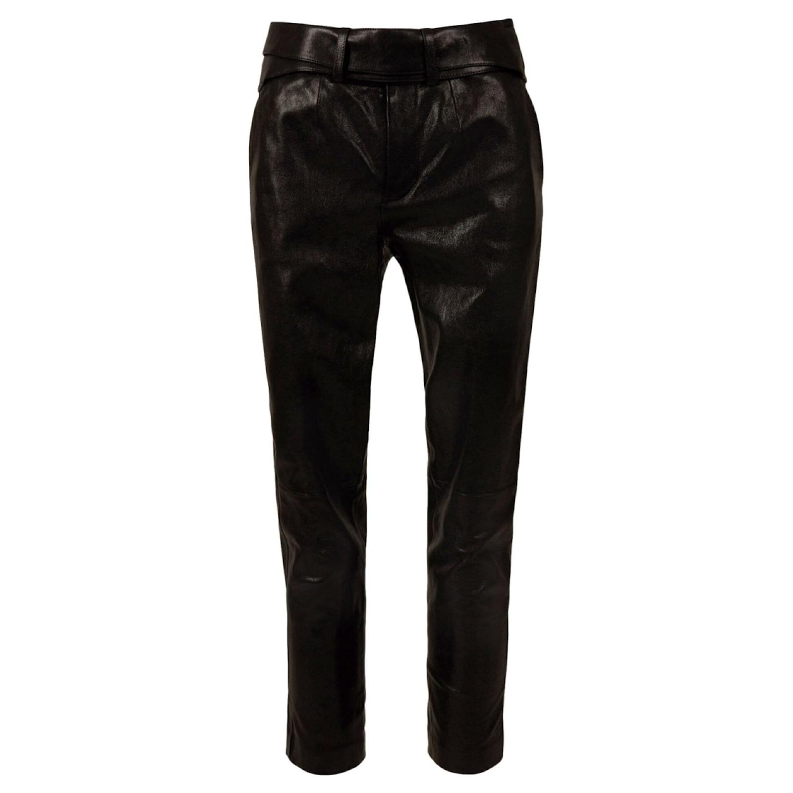 Saint Laurent Pantalones de cuero con cinturón Negro