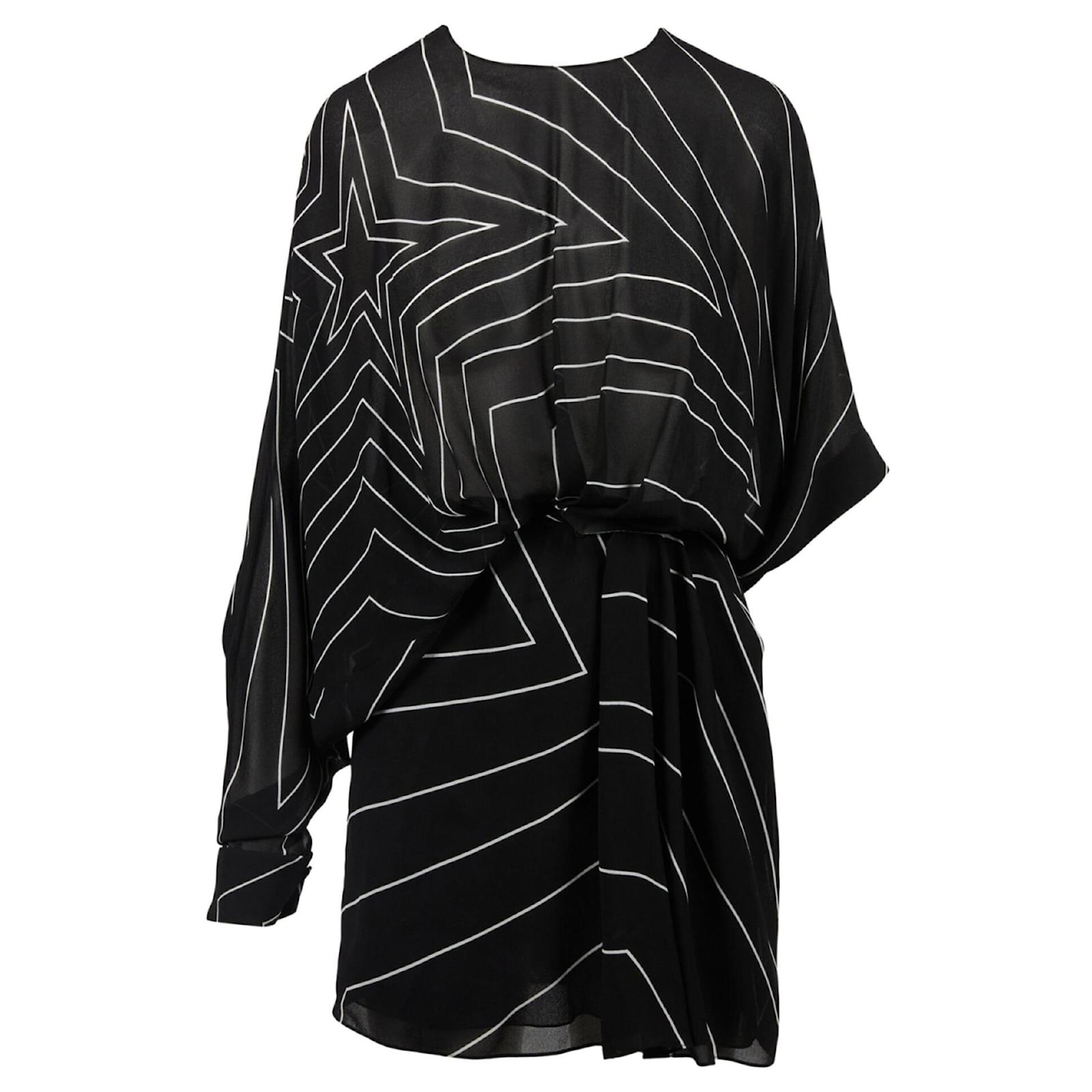 Saint Laurent Asymmetrical Star-Print Mini Dress Black