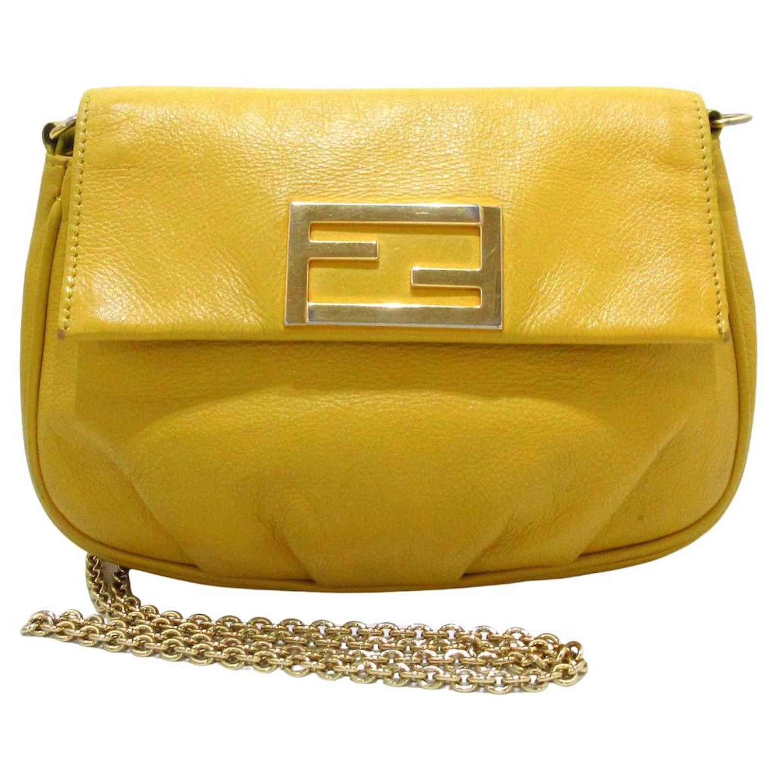 Fendi Yellow Leather Fendista Pochette Crossbody Bag Fendi