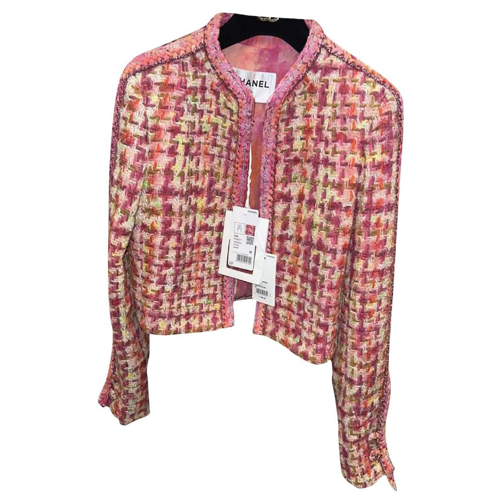Chanel White and Pink Tweed Jacket