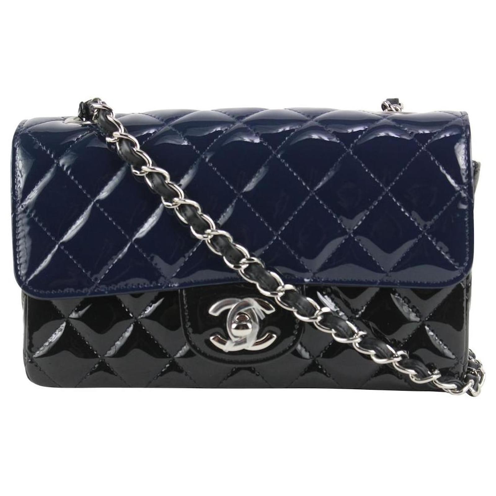 Chanel Bicolor Black x Navy Quilted Patent Mini Classic Flap