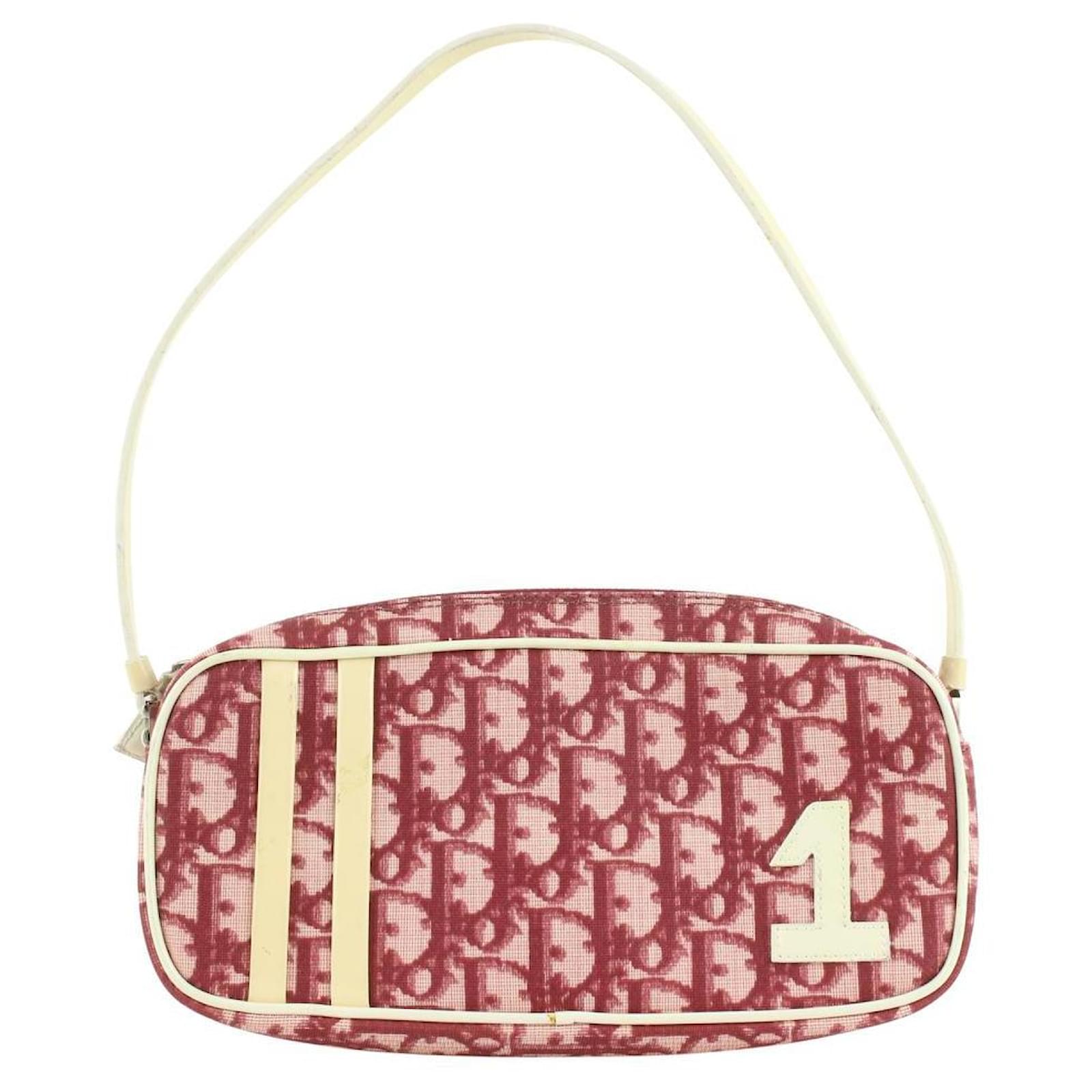 Dior Burgundy Monogram Trotter Girly Chic Pochette Shoulder Bag