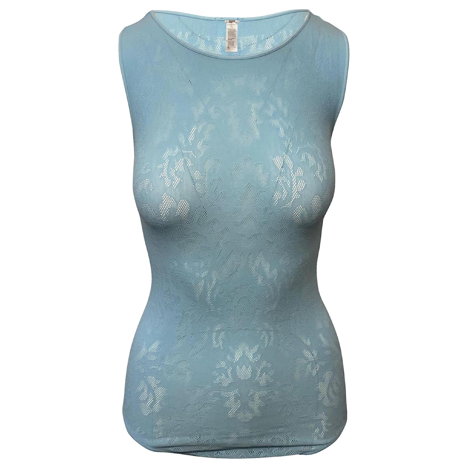 Wolford Sleeveless Lace Top in Blue Wool ref.415509 Joli Closet