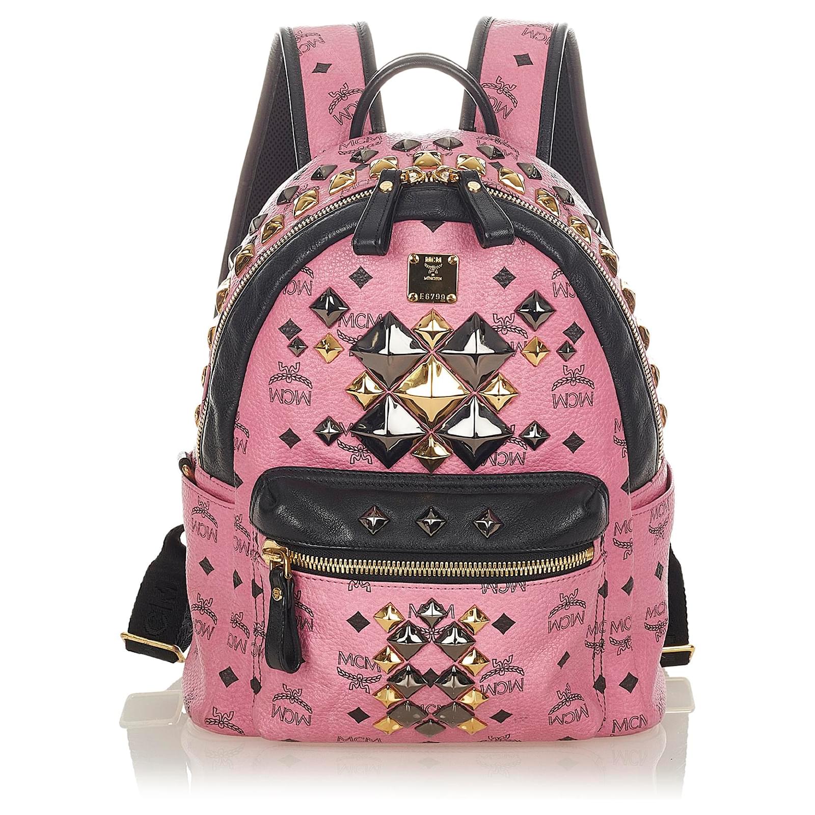 MCM Sac dos en cuir rose Visetos Stark