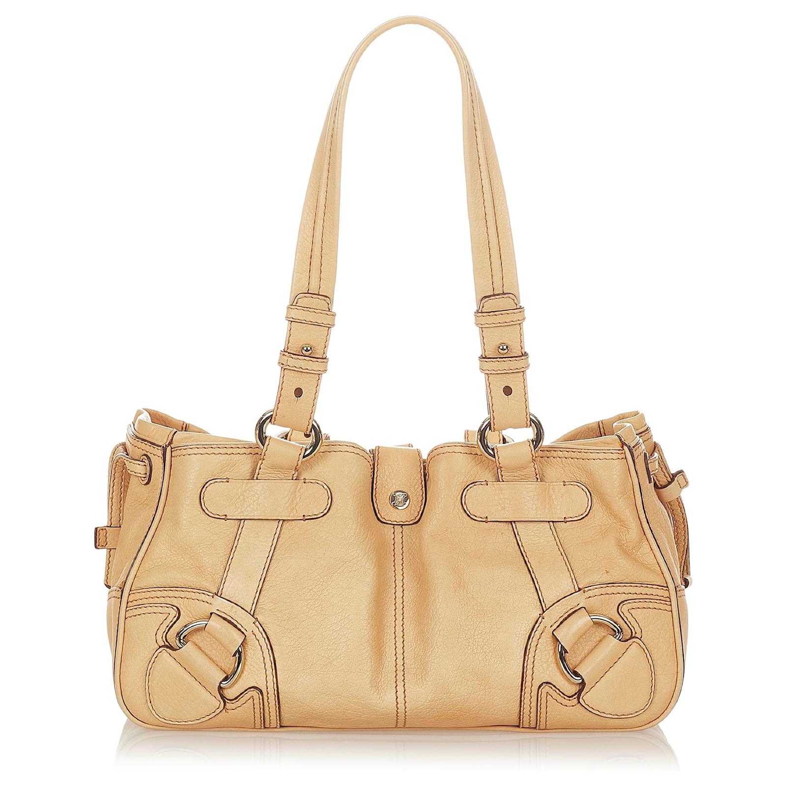 Céline Celine Brown Leather Shoulder Bag Beige Ponystyle calfskin ref