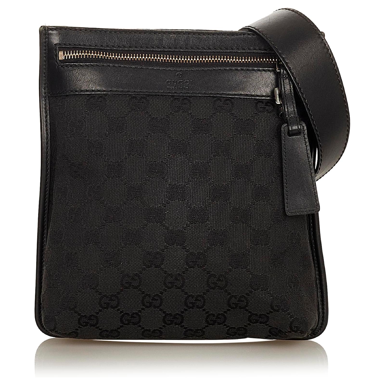 Gucci Black GG Canvas Crossbody Bag Leather Cloth Ponystyle calfskin