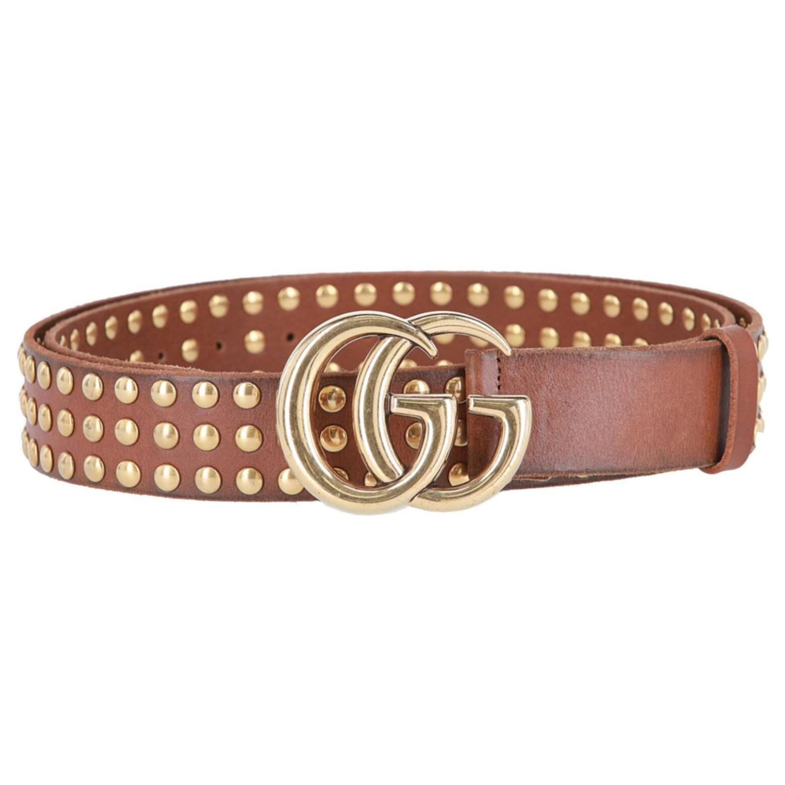 Gucci Cinturon de piel con tachuelas GG Marmont Castano Cuero ref.415868 Joli Closet