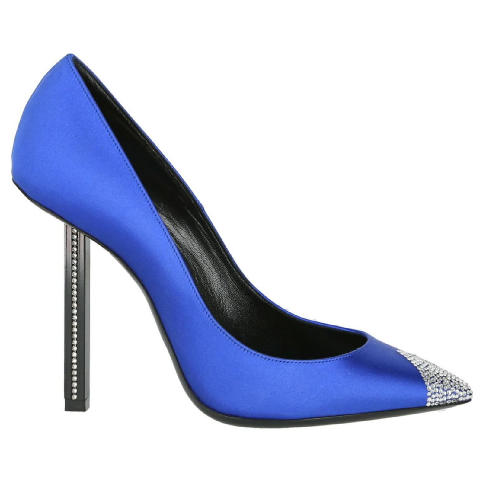 Saint Laurent Décolleté in raso con decorazione a torre Blu ref - Main Image