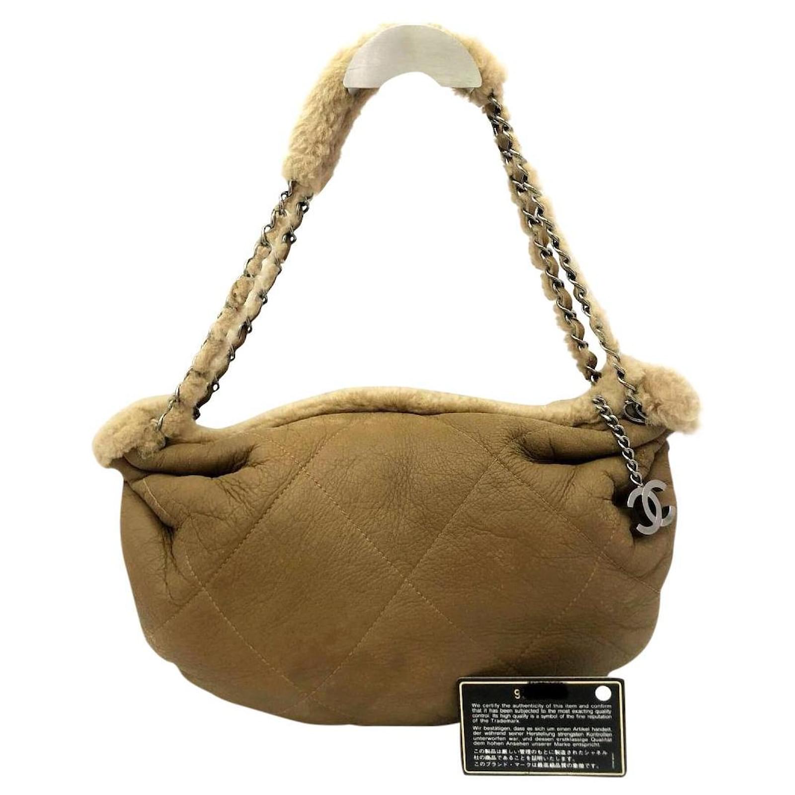 Vintage Chanel Shearling shoulder bag Beige Leather ref.416855