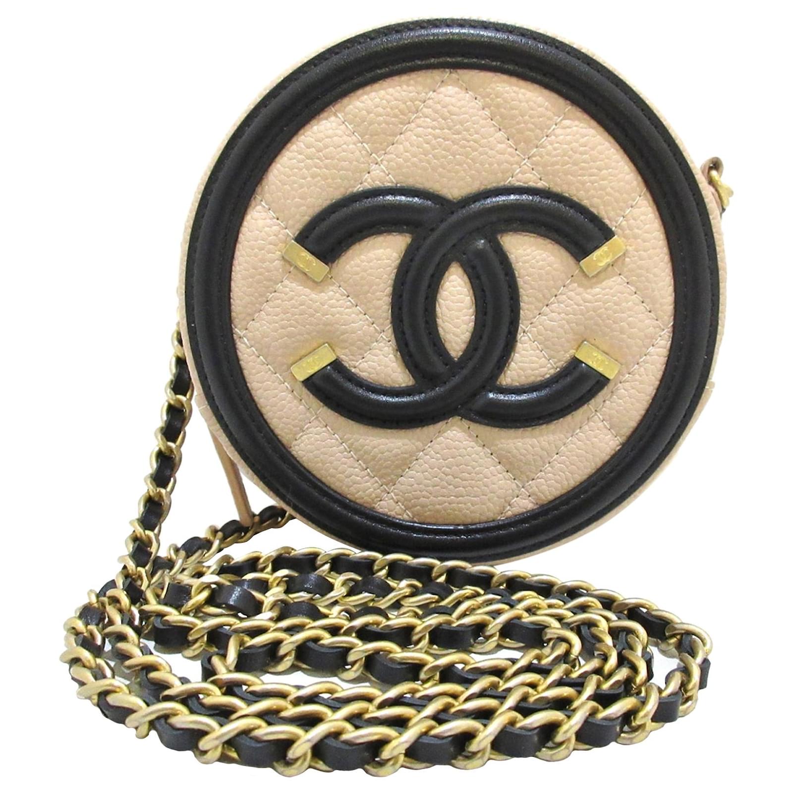 Chanel Brown CC Filigree Caviar Leather Crossbody Bag Black Beige