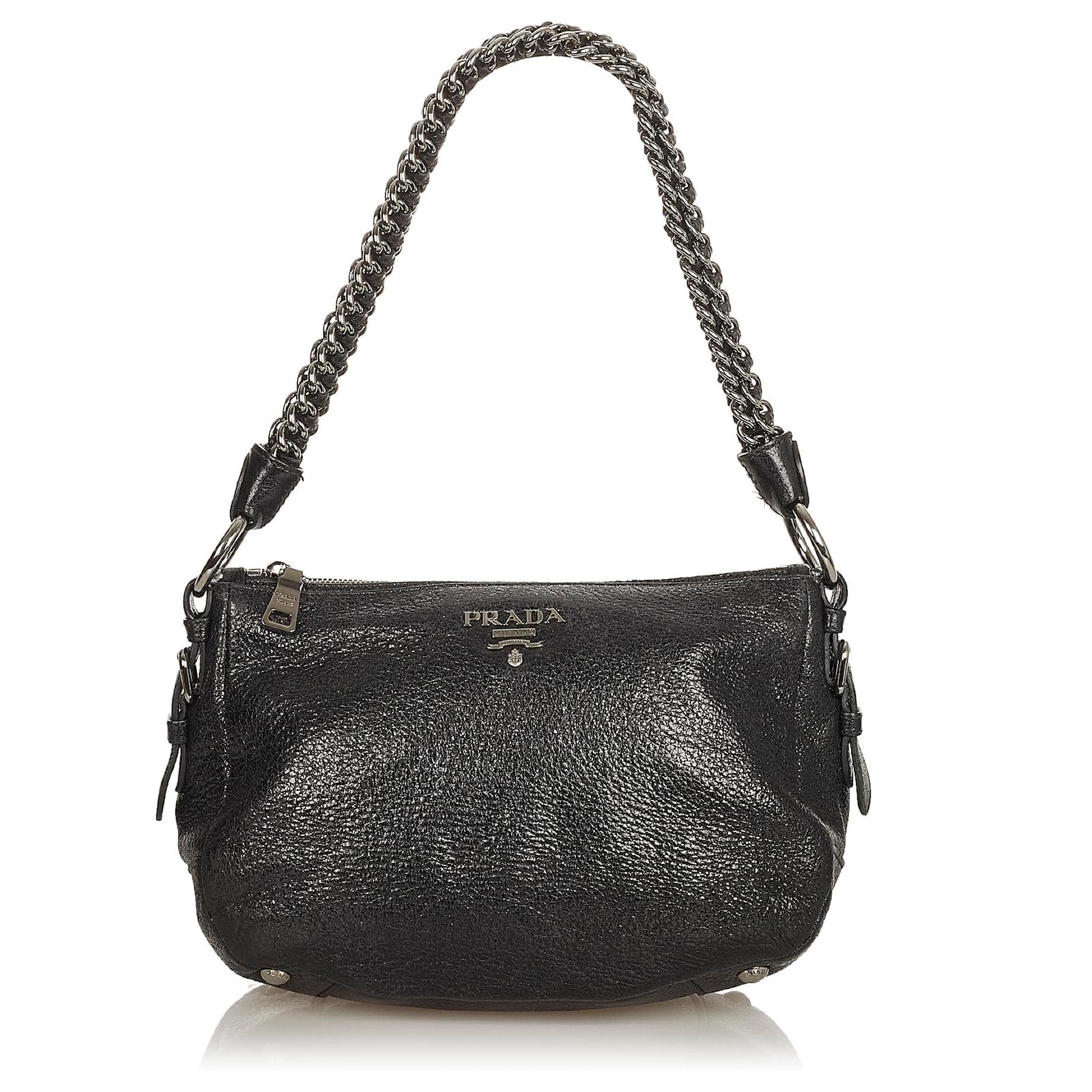 Prada Black Cervo Lux Leather Chain Tote Prada