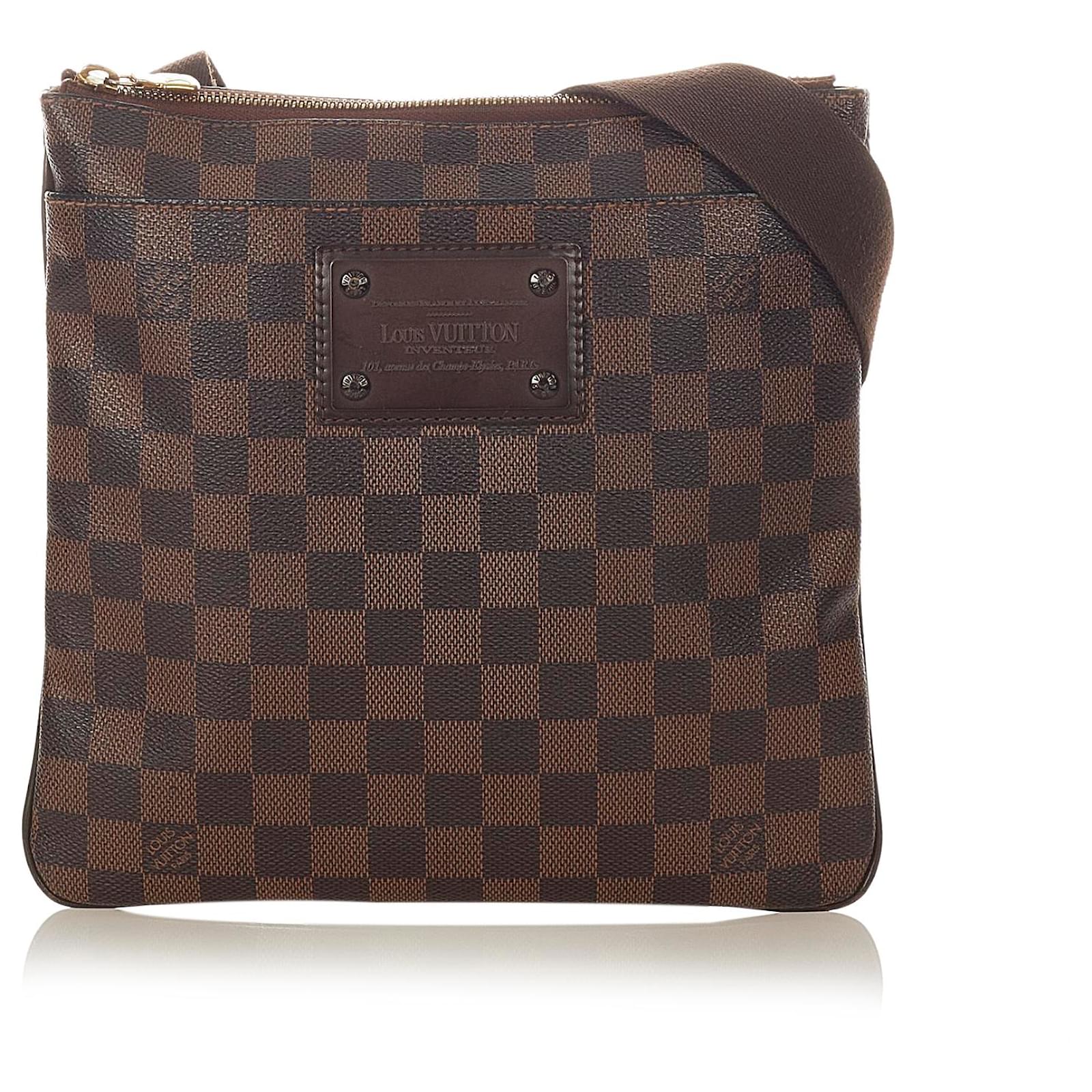 Louis Vuitton Damier Ebene Brooklyn Plate Shoulder Crossbody Bag