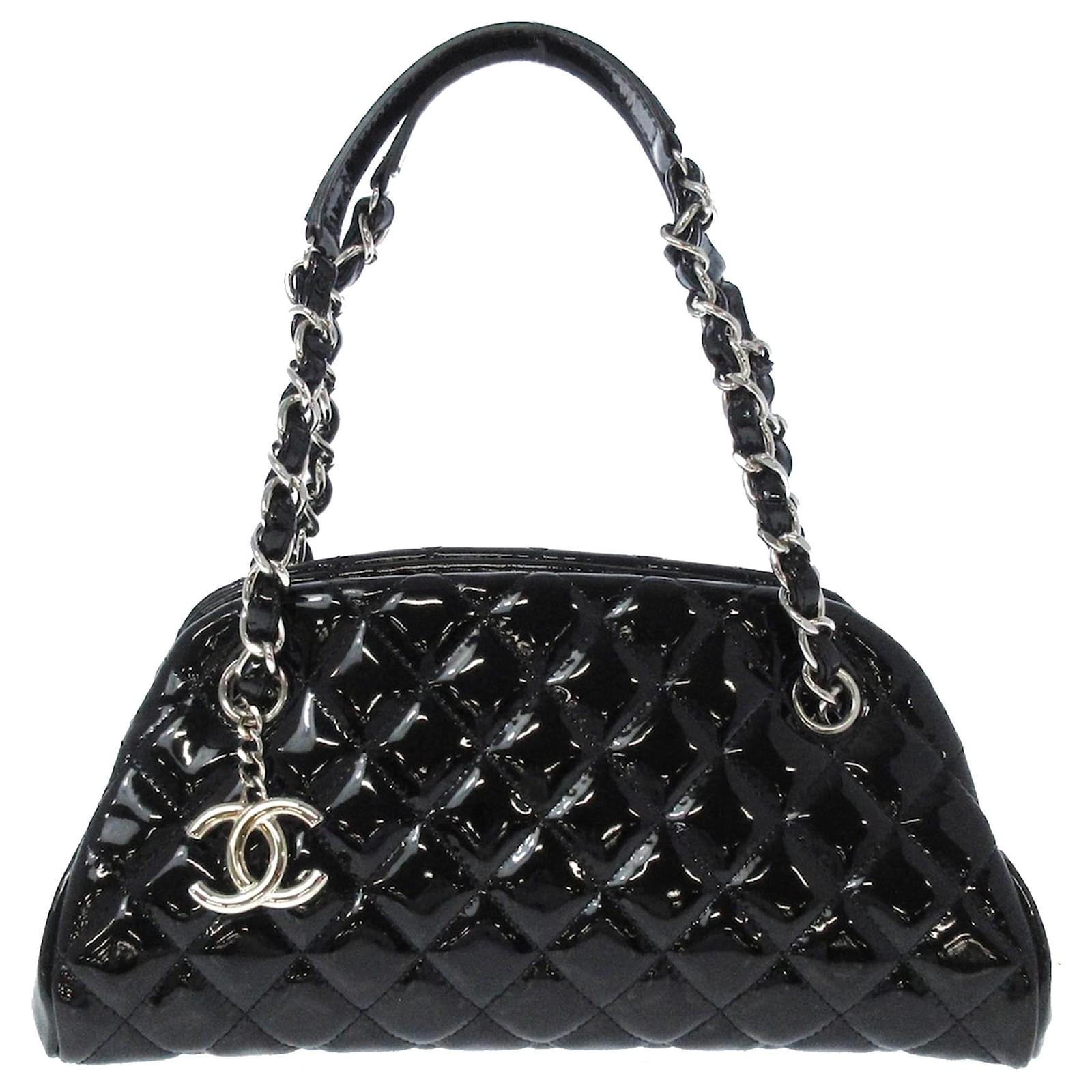 CHANEL Patent Quilted Small Just Mademoiselle Bowling Bag Black