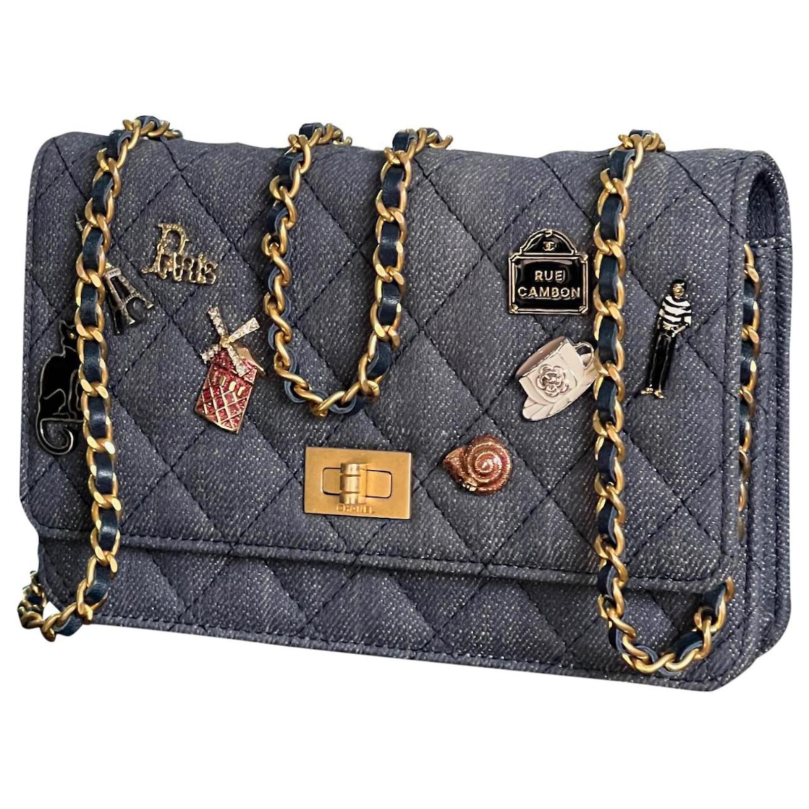 Black Quilted Aged Calfskin Lucky Charms 2.55 Reissue Double Zip Clutch  With Chain Gold Hardware, 2017