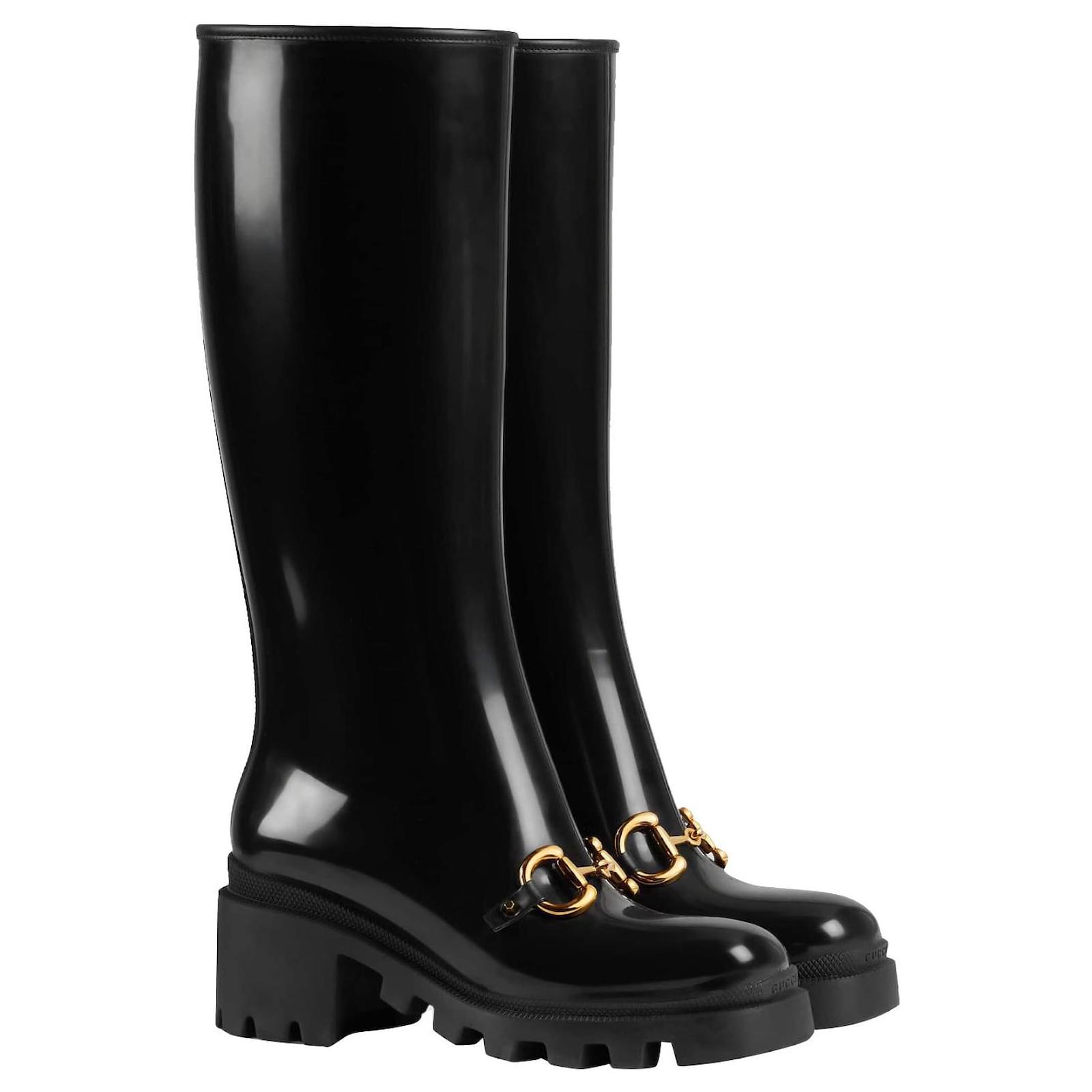 Gucci Women's knee-high boot with Horsebit Black Rubber ref.417577 ...