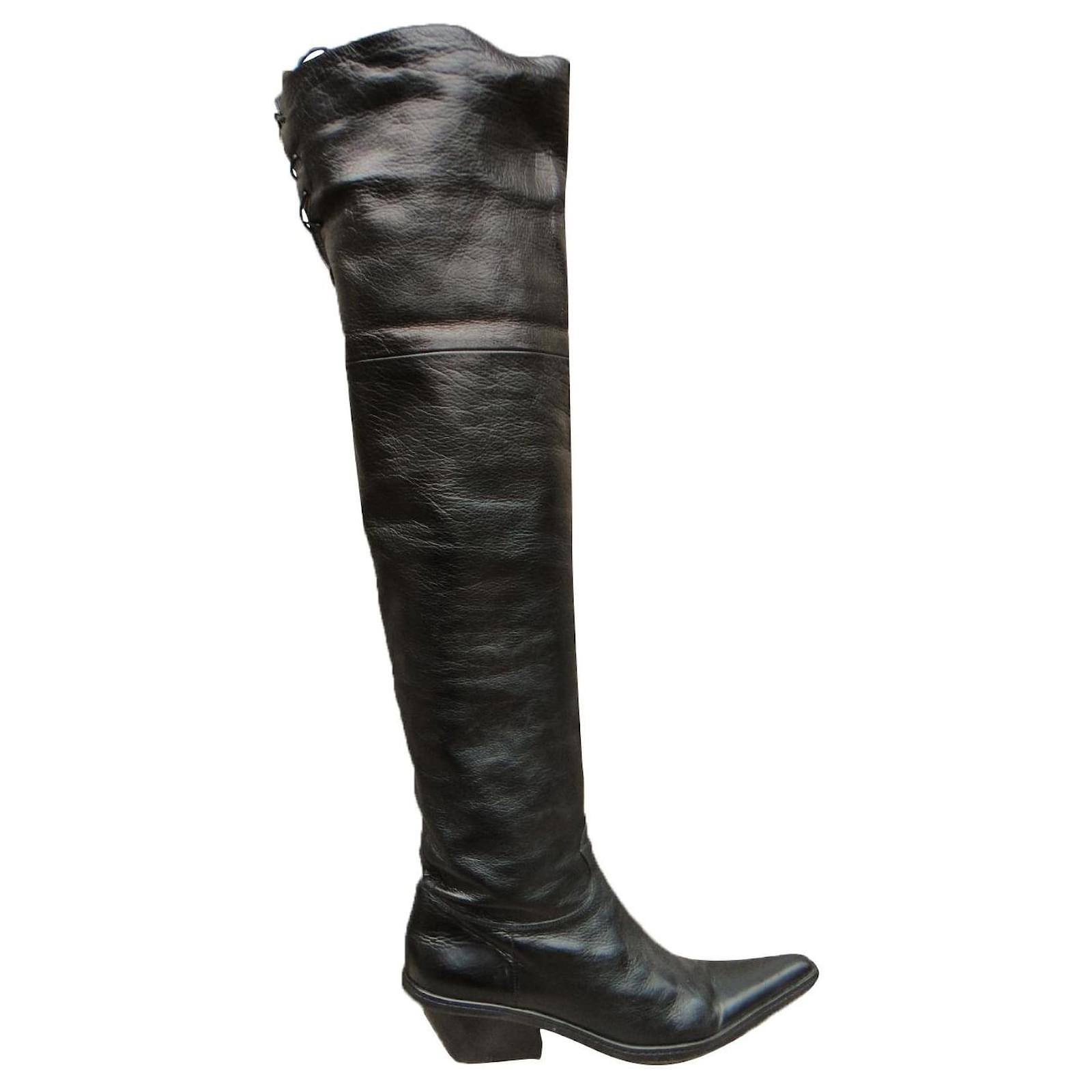 Sartore p thigh high boots 41 Black Leather ref.418564 - Joli Closet