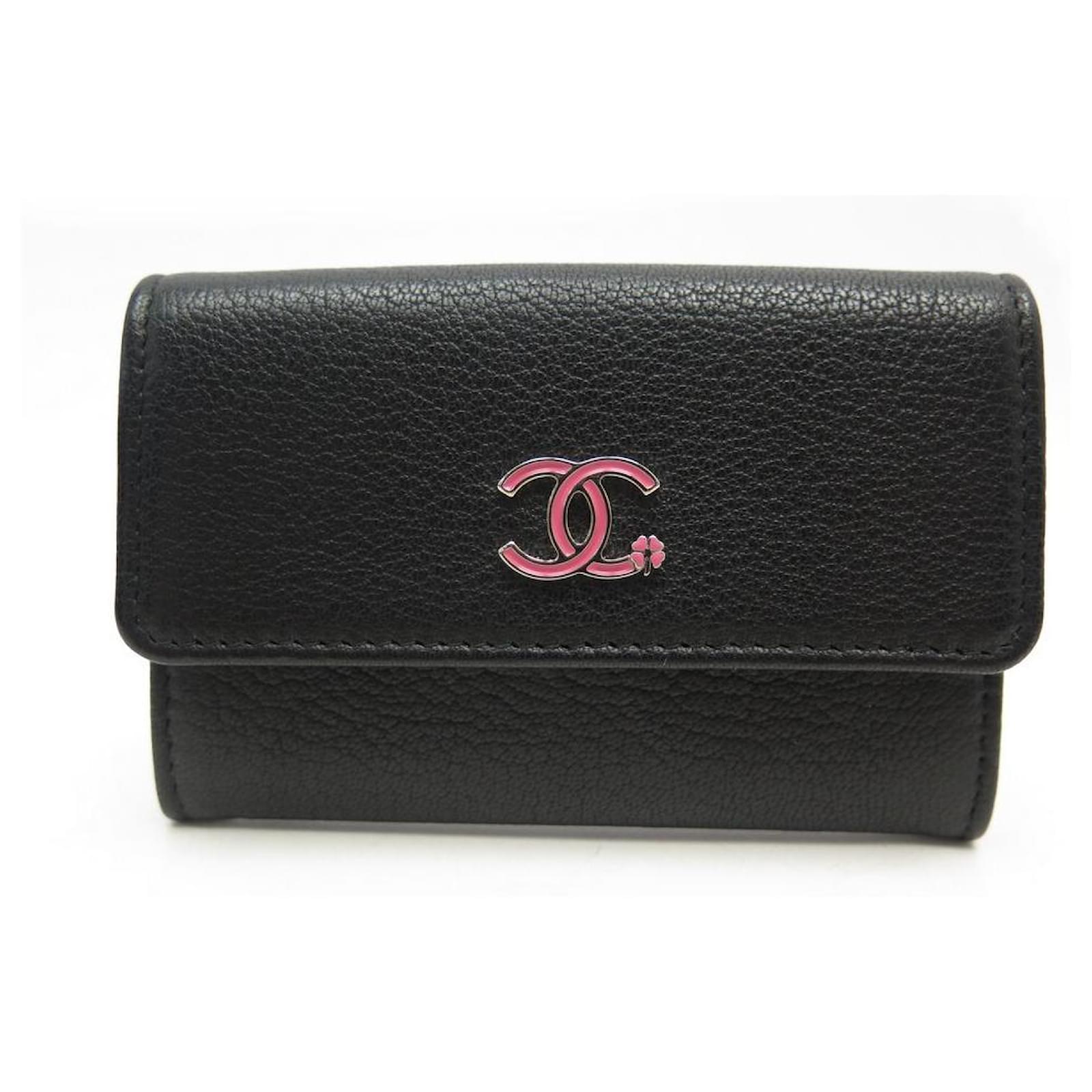 NEW CHANEL FLAP CARD HOLDER CC LOGO CLOVER BLACK LEATHER WALLET ref ...