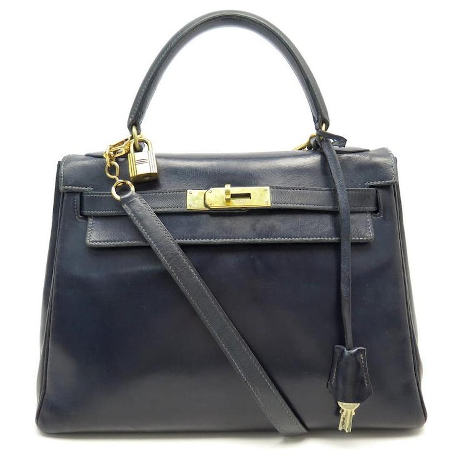 Hermès BORSA A MANO HERMES KELLY VINTAGE 28 BORSA BLU SCATOLA IN PELLE  TRACOLLA RITORNO Blu navy ref.418715 - Joli Closet