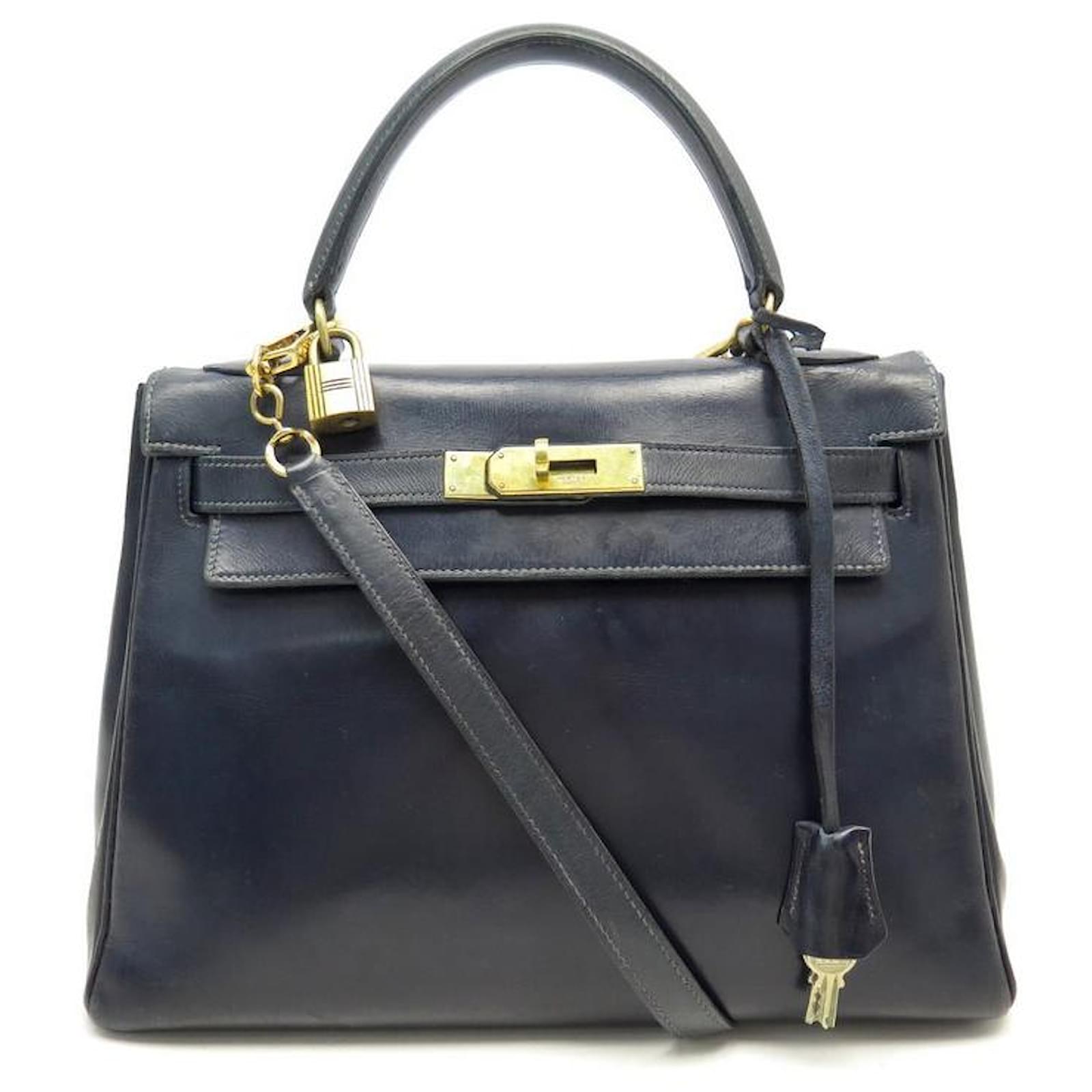 Hermès VINTAGE HERMES KELLY HANDBAG 28 BLUE BAG LEATHER BOX