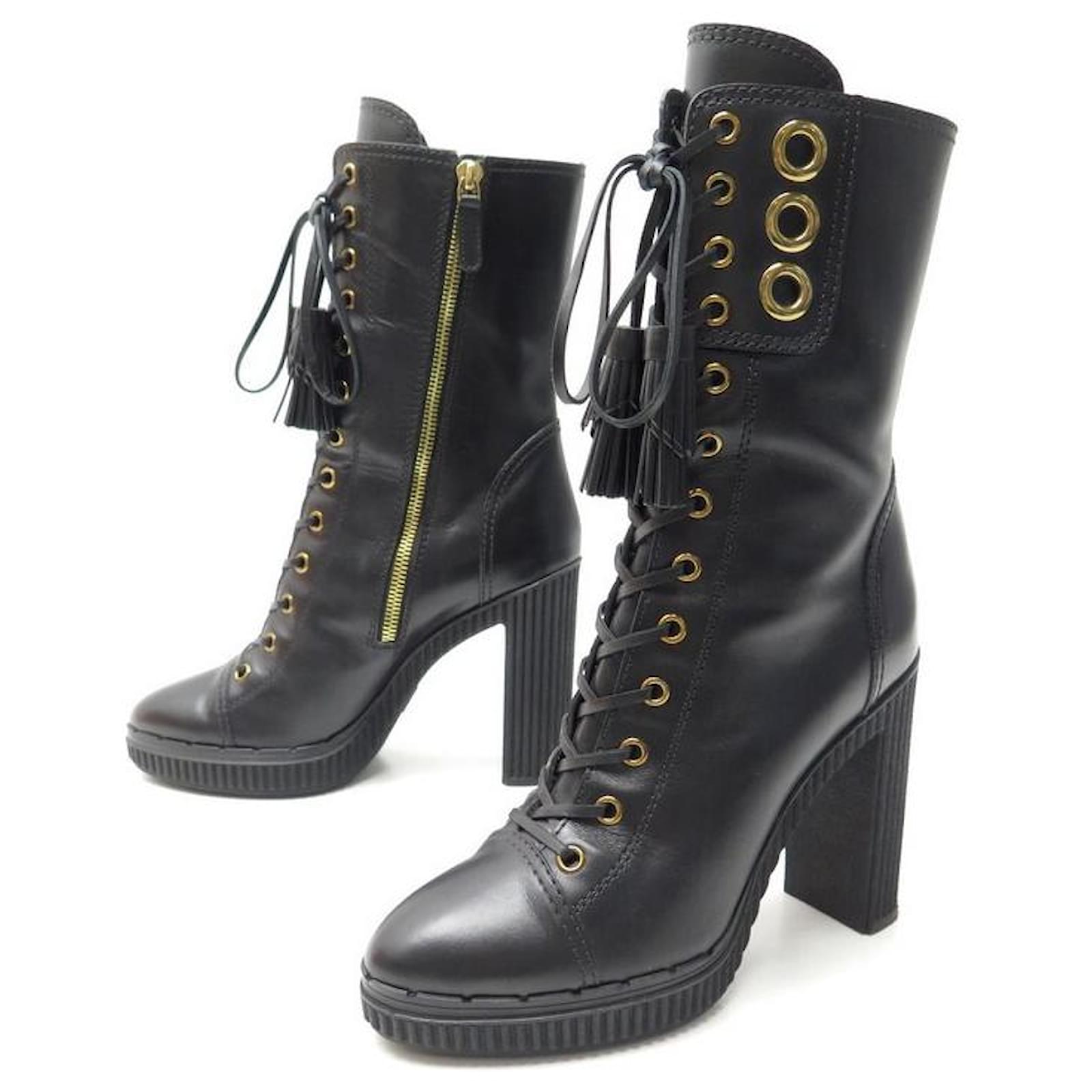 TOD'S SHOES BOTINES CON CORDONES 36 ESO 37 BOTINES CON CORDONES PIEL NEGRA  FR Negro Cuero ref.418825 - Joli Closet