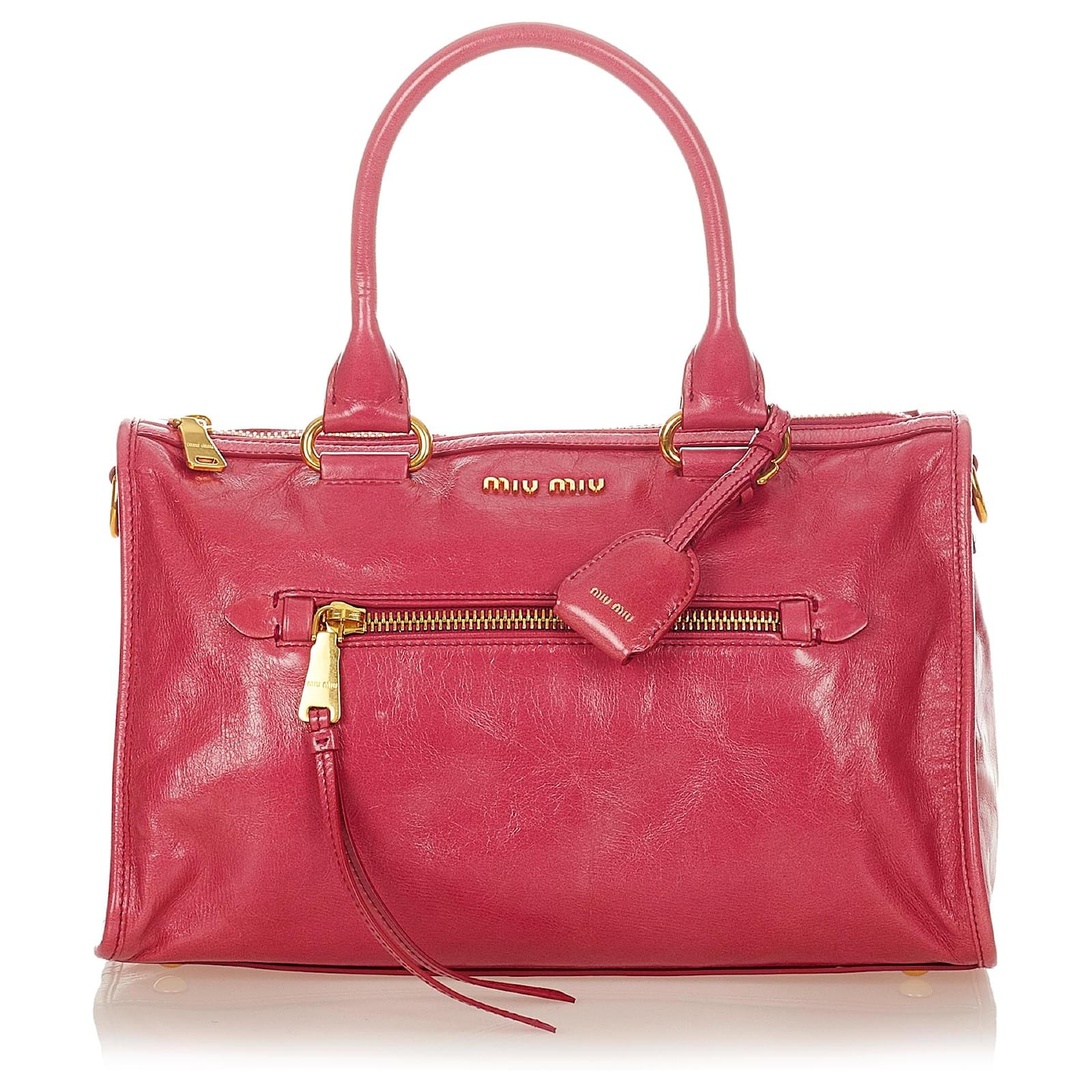 Miu Miu Pink Vitello Shine Satchel Leather Pony-style calfskin ref