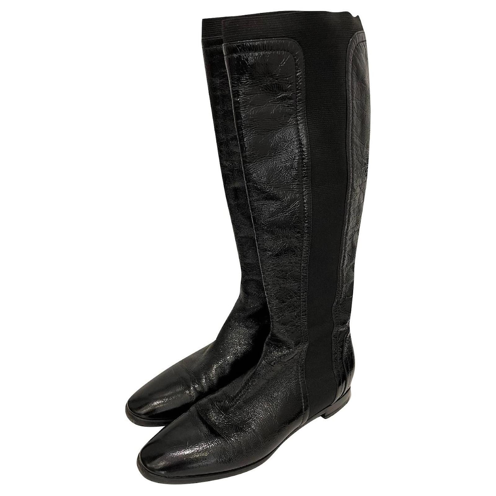 Sergio Rossi Botas planas de piel negras Negro Cuero ref.419878 - Joli  Closet