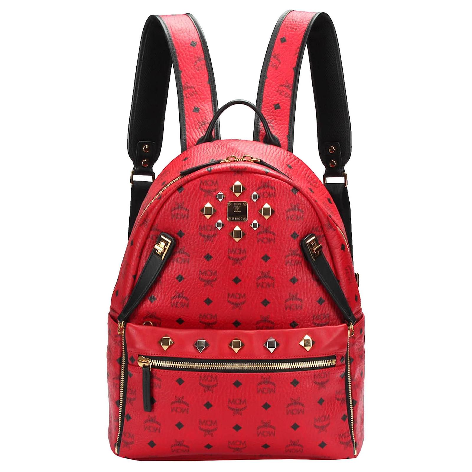 MCM Red Visetos Stark Leather Backpack Pony-style calfskin ref
