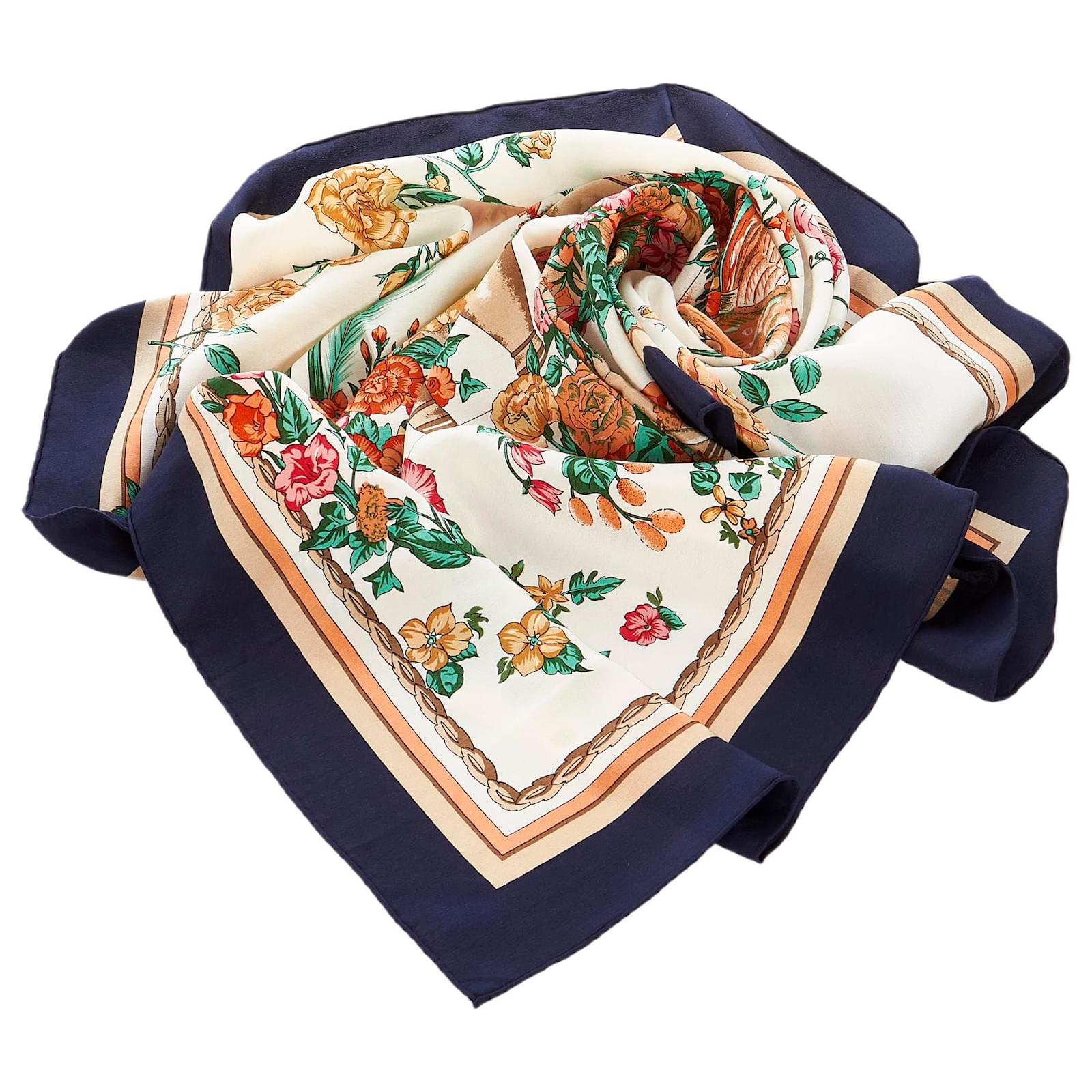 Dior Blue Floral Print Silk Scarf Multiple colors Navy blue Cloth ref ...