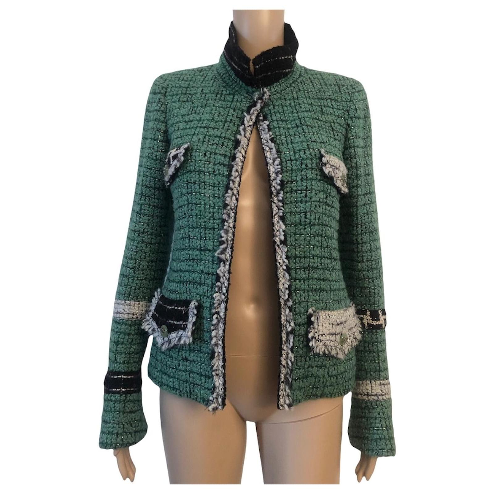 Jacket  Wool  silk tweed dark green brown blue  green  Fashion   CHANEL