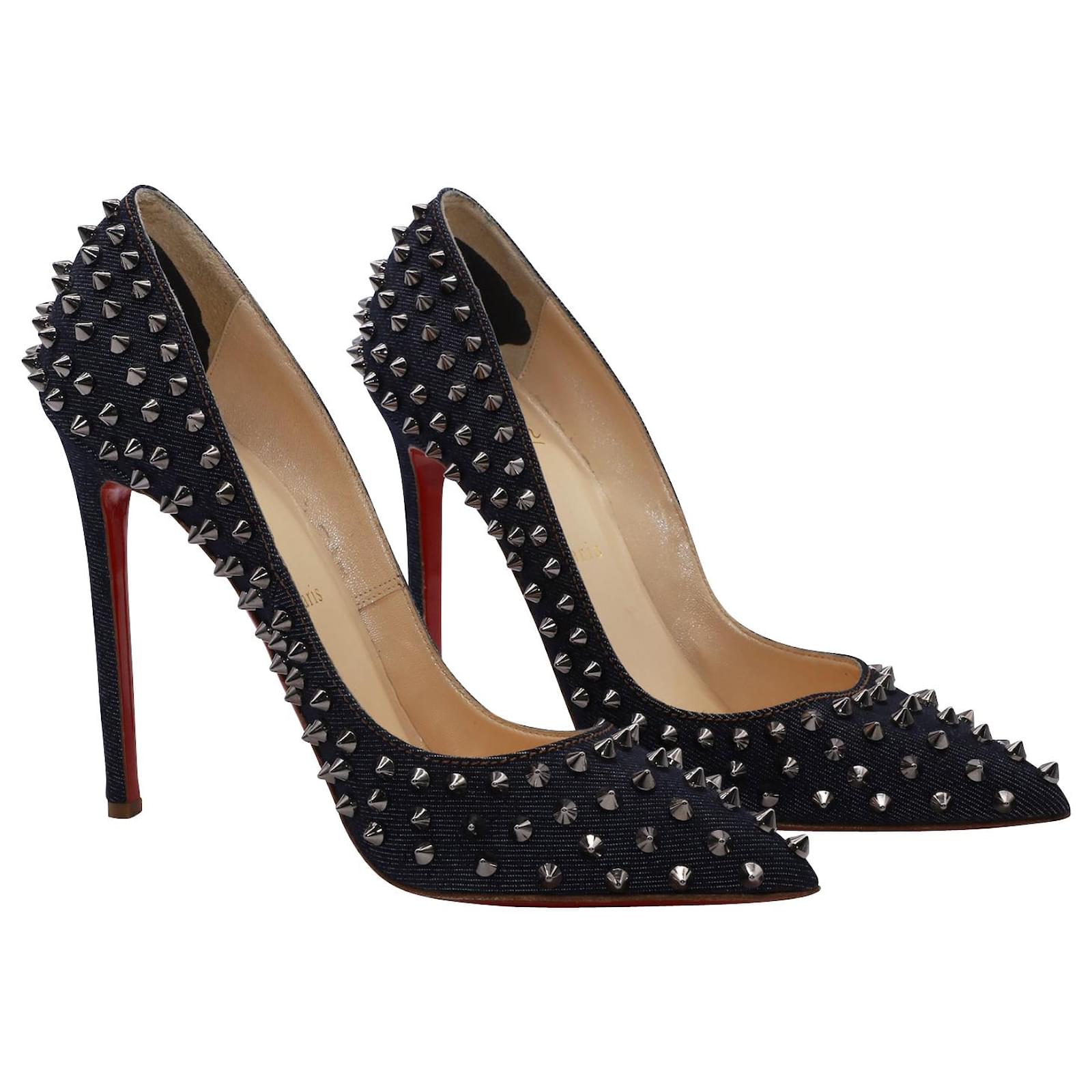 Christian Louboutin Pigalle Spikes Studded High Heels in Blue Denim