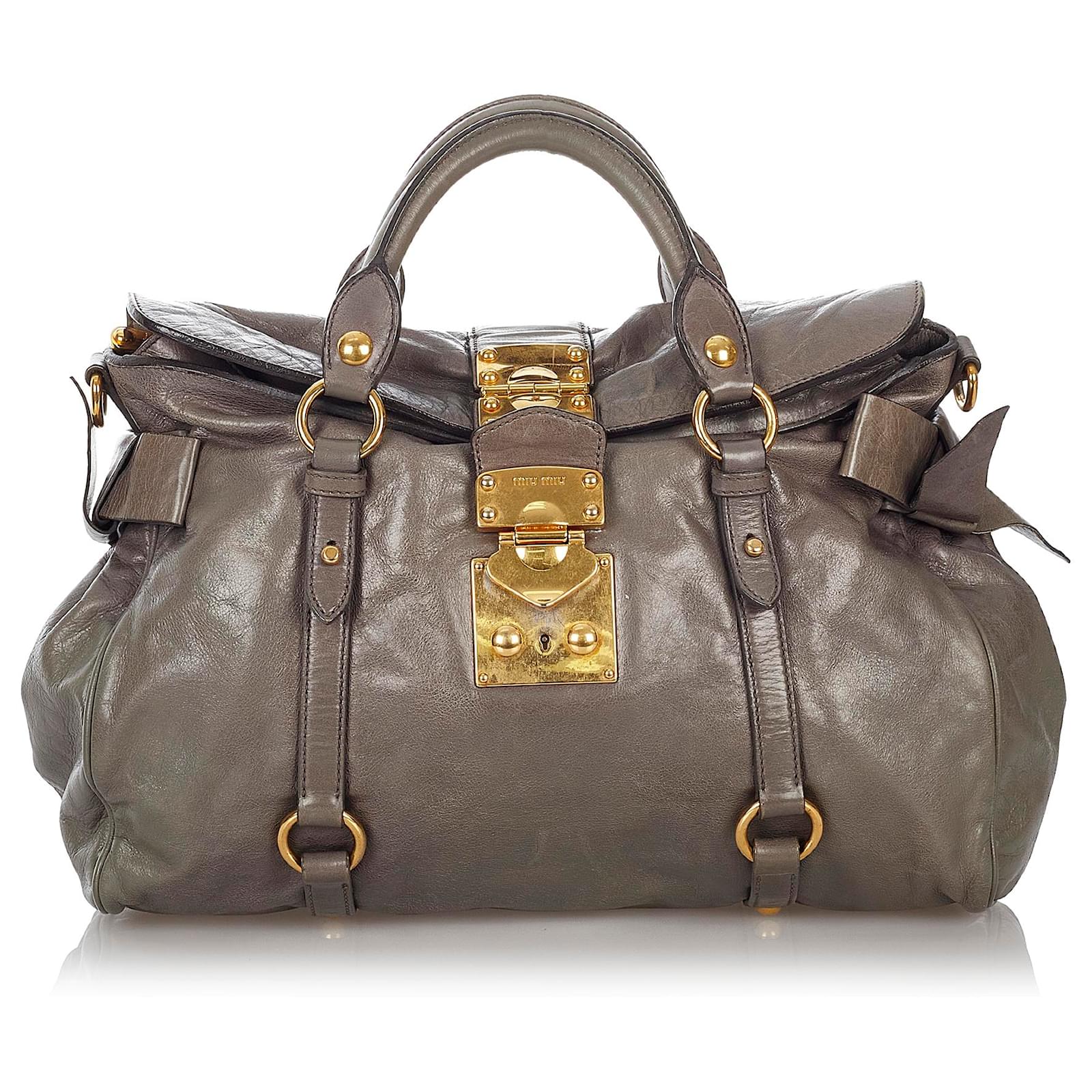 Miu Miu Grey Vitello Lux Leather Bow Satchel