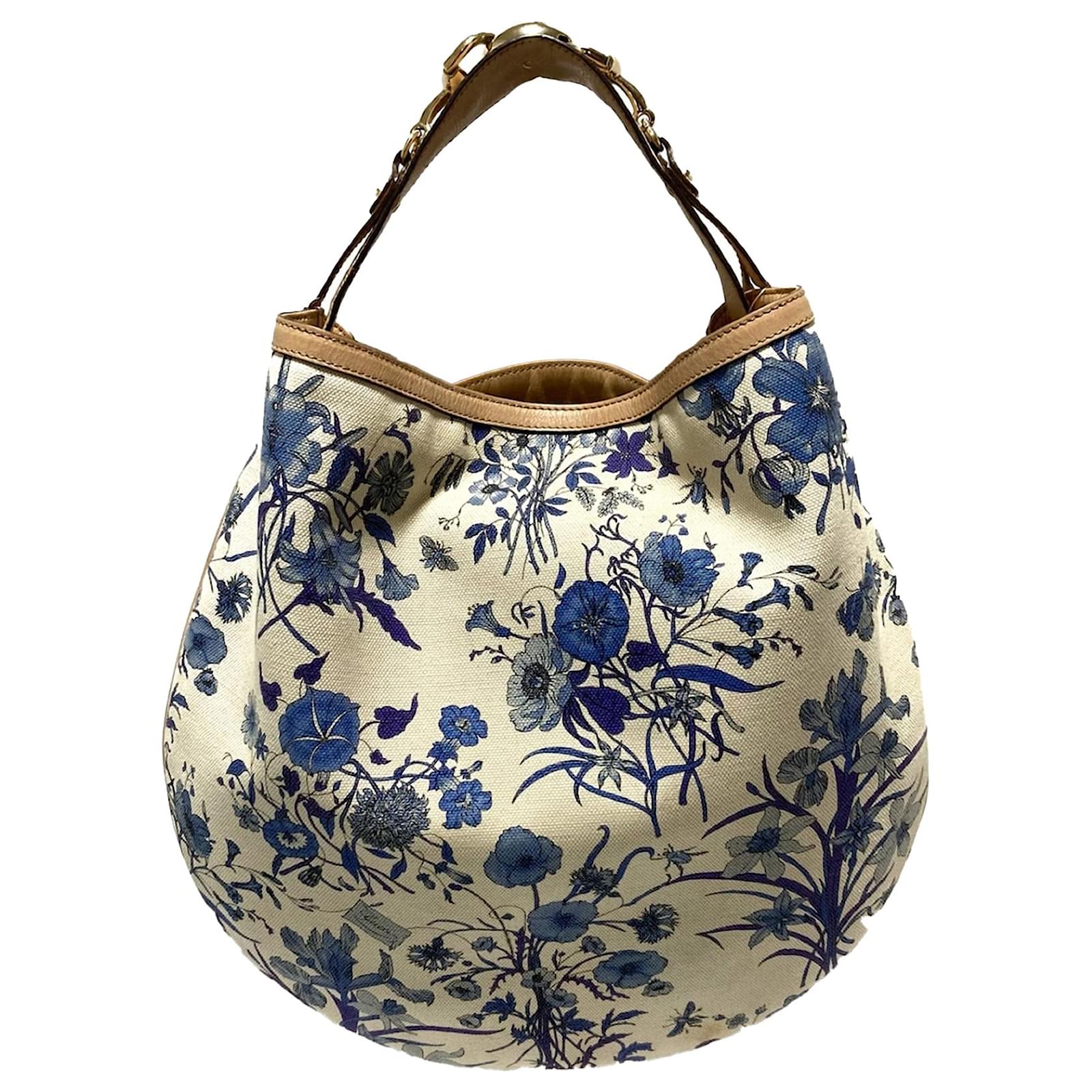 Gucci White Floral Print Canvas and Leather Small Horsebit Hobo at