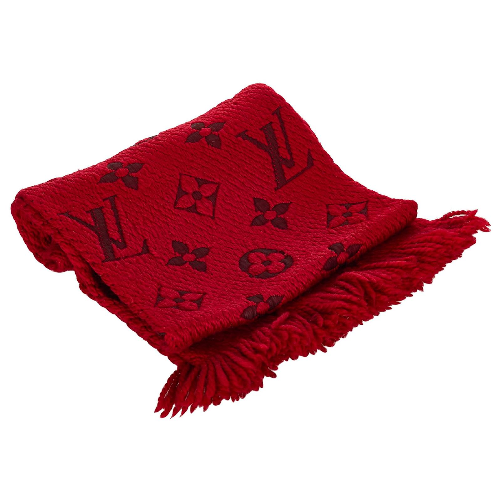 Louis Vuitton Red Wool & Silk Logomania Scarf