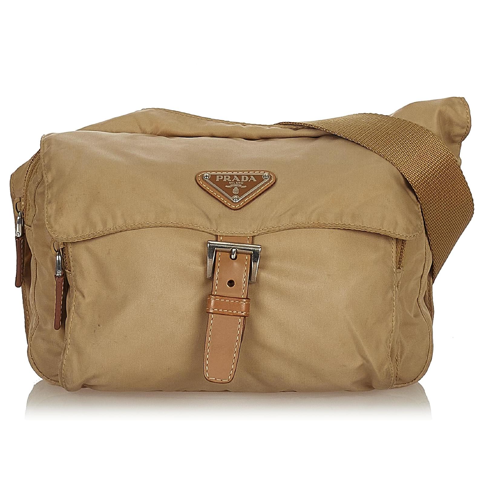 Prada Bolso bandolera Pess Brown Tessuto Castaño Beige Cuero Becerro Nylon  Paño ref.421611 - Joli Closet
