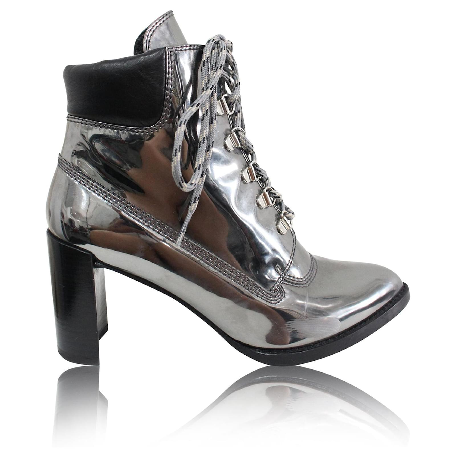 silver lace up ankle boots