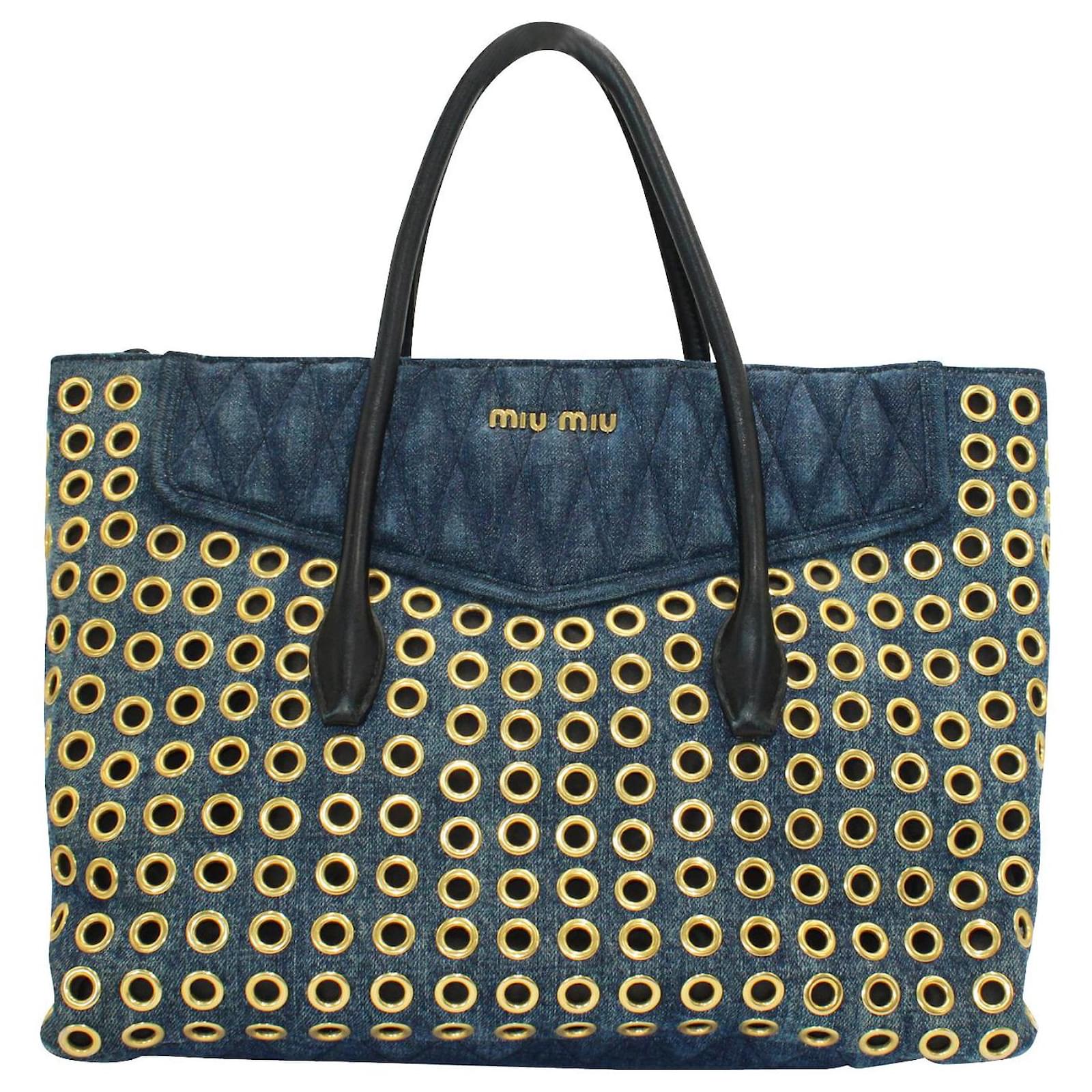 Miu Miu Denim Biker Bag with Golden Eyelets ref.421844