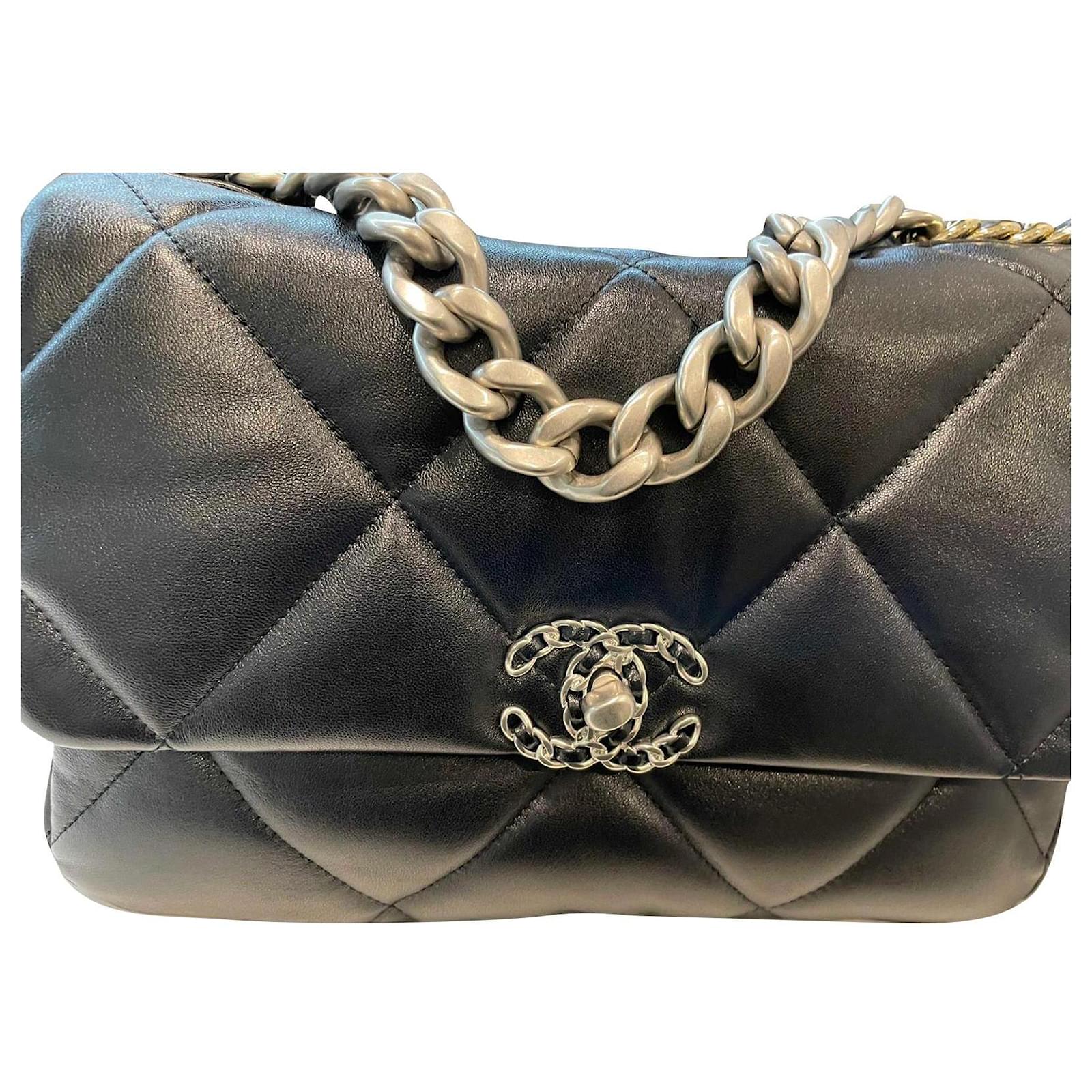 Chanel Black Quilted Lambskin Large Chanel 19 Flap Gold And