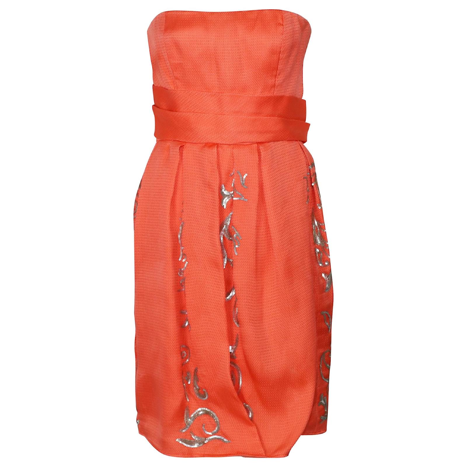 Oscar De La Renta Bustier Dress in Orange Polyester ref.JC422290 (Sold) -  Joli Closet