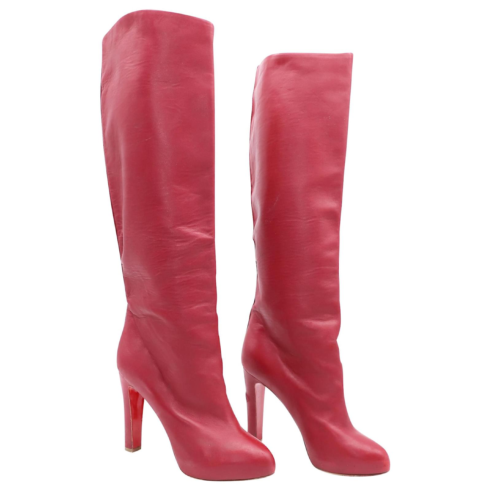 Christian Louboutin Vicky Botta 120 Stivali al ginocchio in pelle rossa  Rosso ref.422300 - Joli Closet