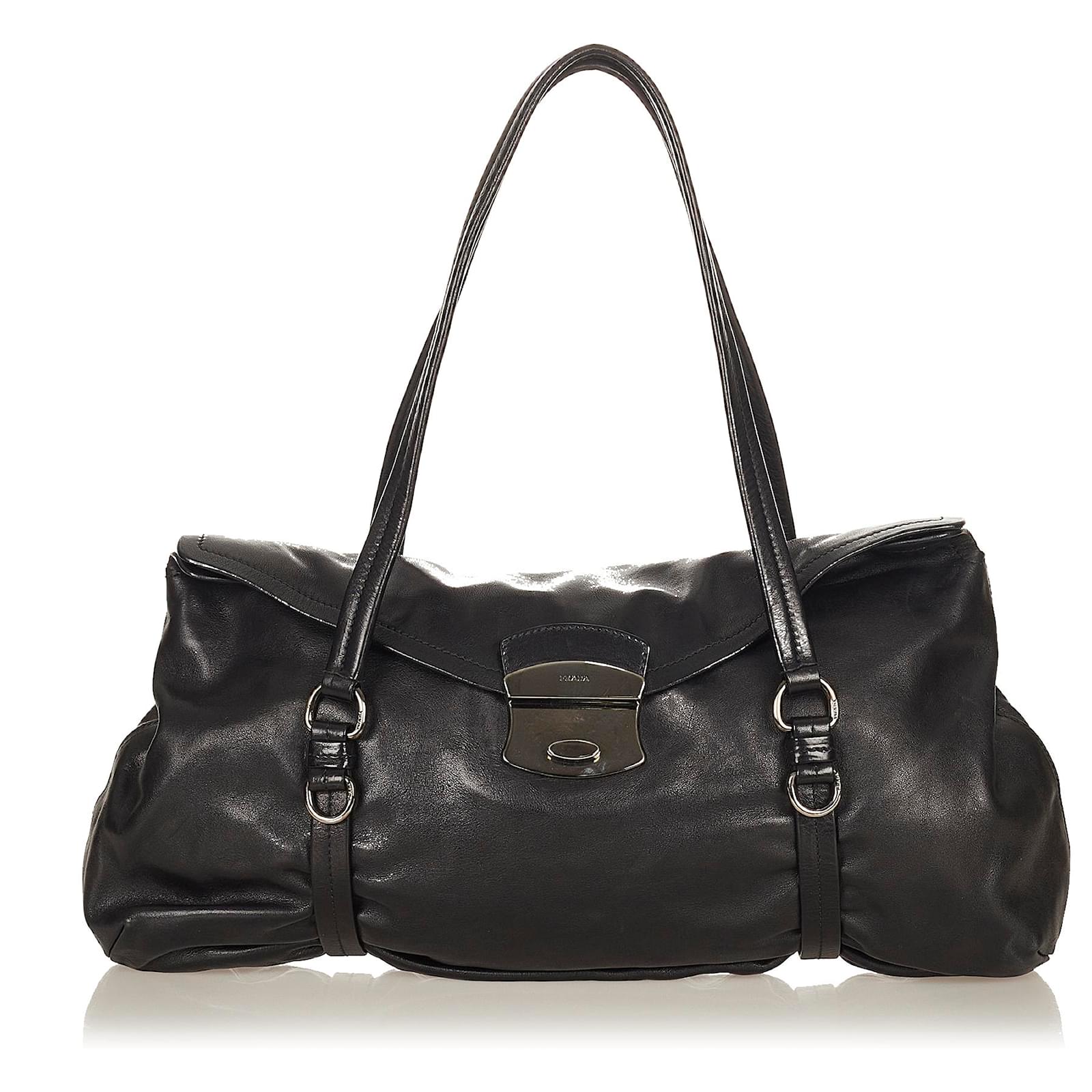 Borsa a tracolla Prada in pelle nera Nero Vitello simile a un vitello  ref.422350 - Joli Closet