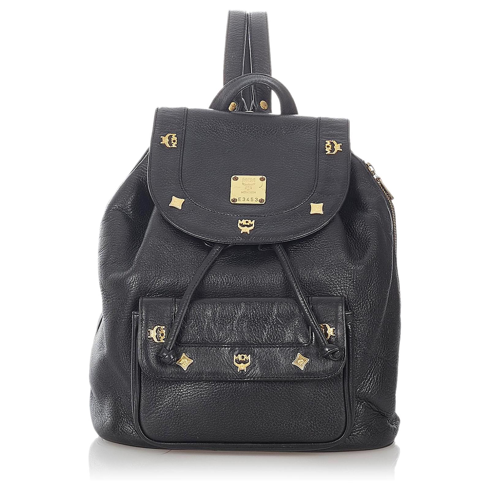 MCM Black Leather Drawstring Backpack Ponystyle calfskin ref.422411