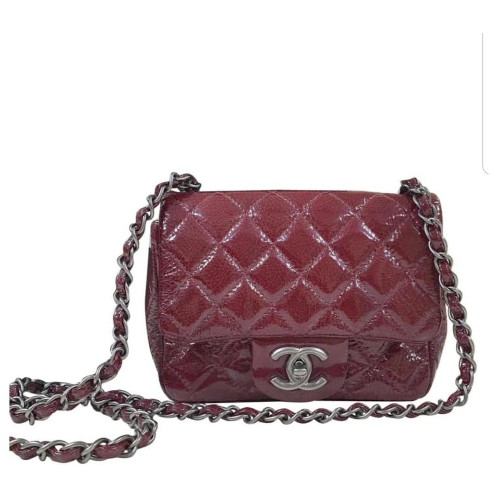 Chanel Burgundy Quilted Patent Leather Classic Square Mini Flap